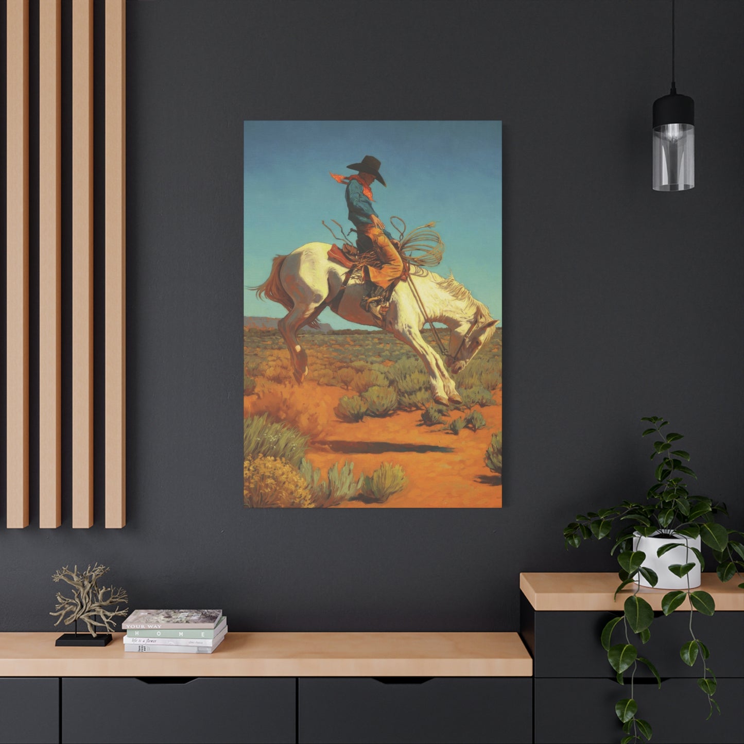 Cowboy On Jumping Horse Wall Art & Canvas Prints