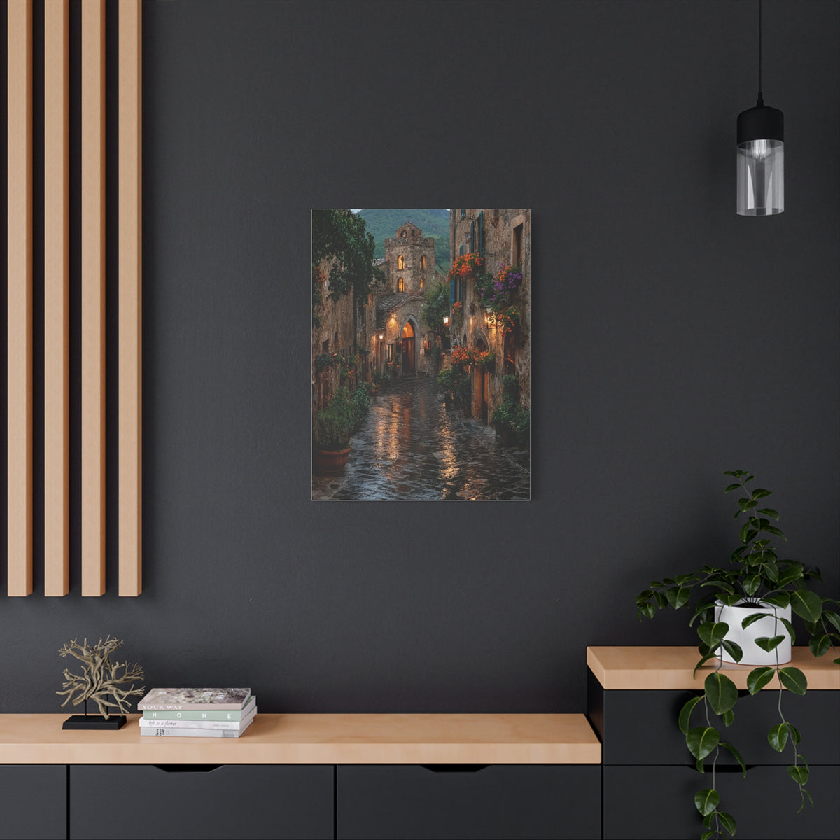 Tuscan Village Rain Street Wall Art & Canvas Print