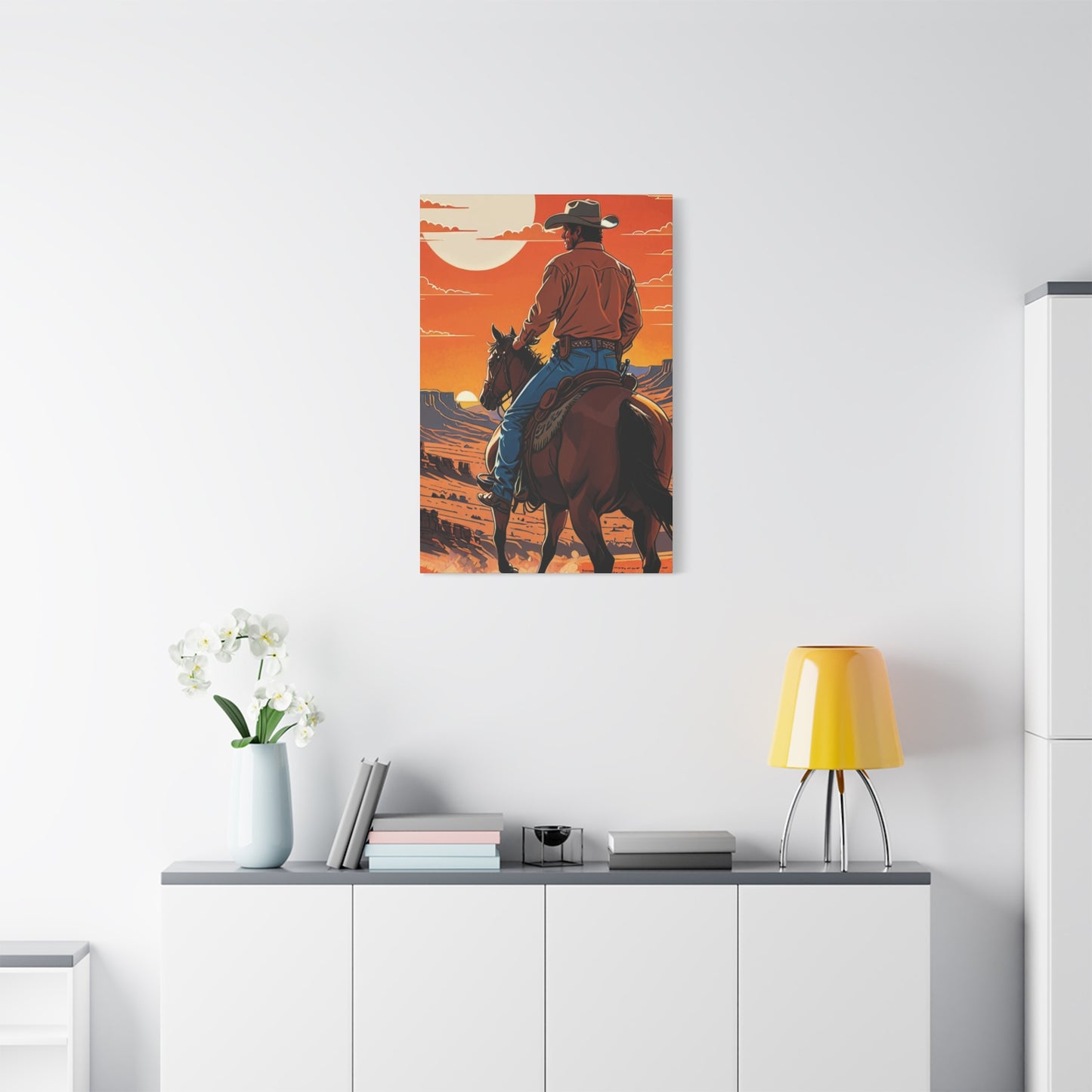 Cowboy In Sunset Wall Art & Canvas Prints