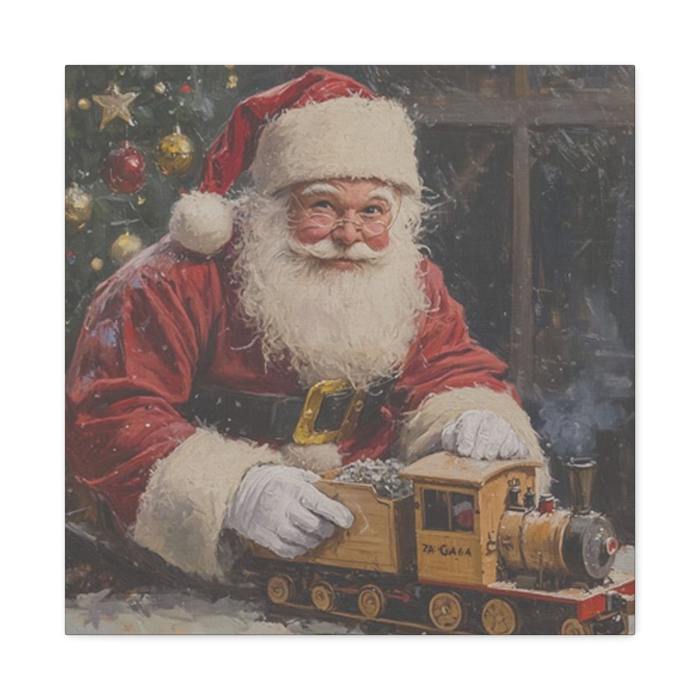 Santa With Toy Train Wall Art & Canvas Prints