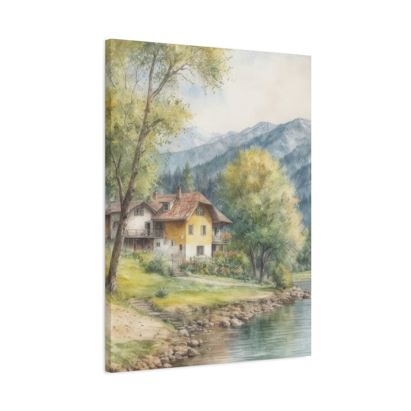 Houses By River Countryside Wall Art & Canvas Prints