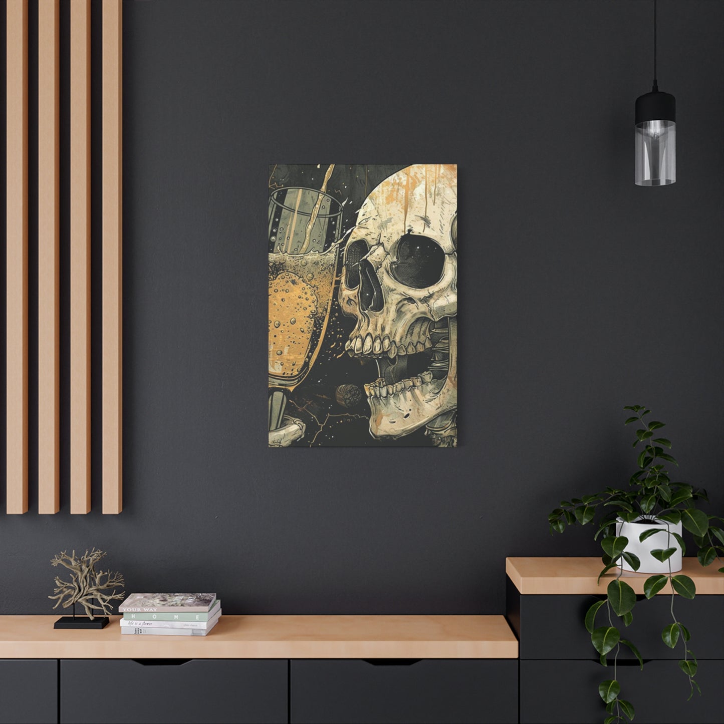 Skull Drinking Poster Wall Art & Canvas Prints