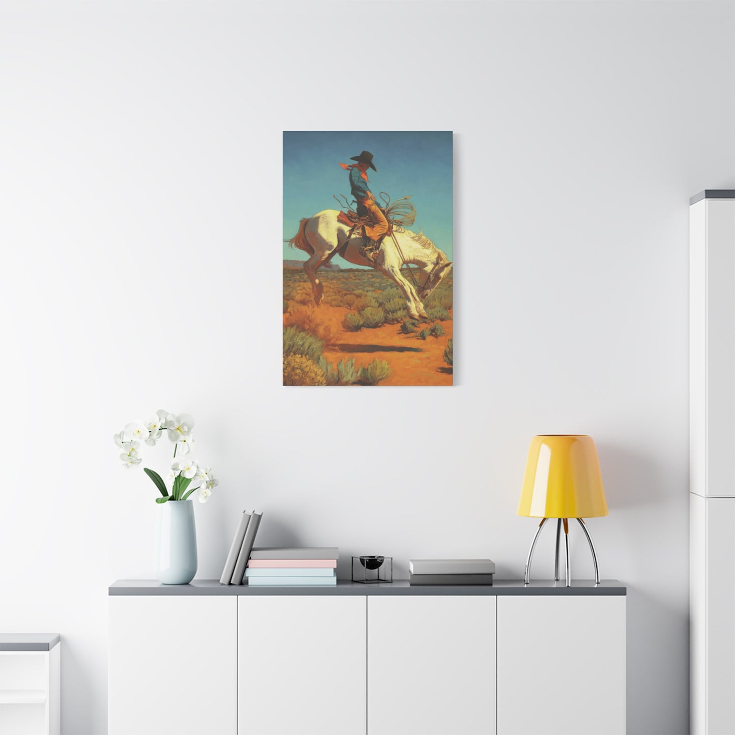 Cowboy On Jumping Horse Wall Art & Canvas Prints