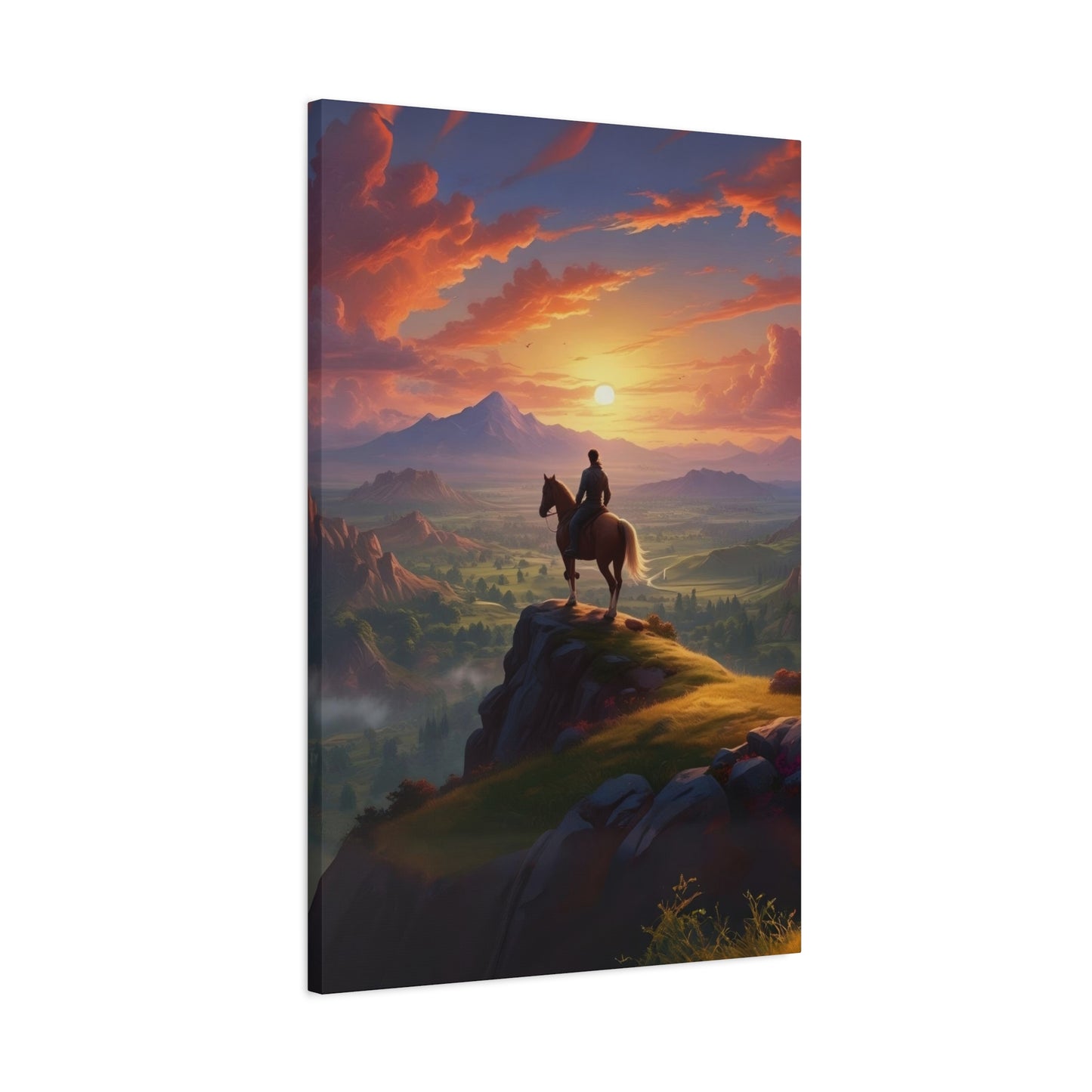 Cowboy At Hill Edge Sunset Wall Art & Canvas Prints