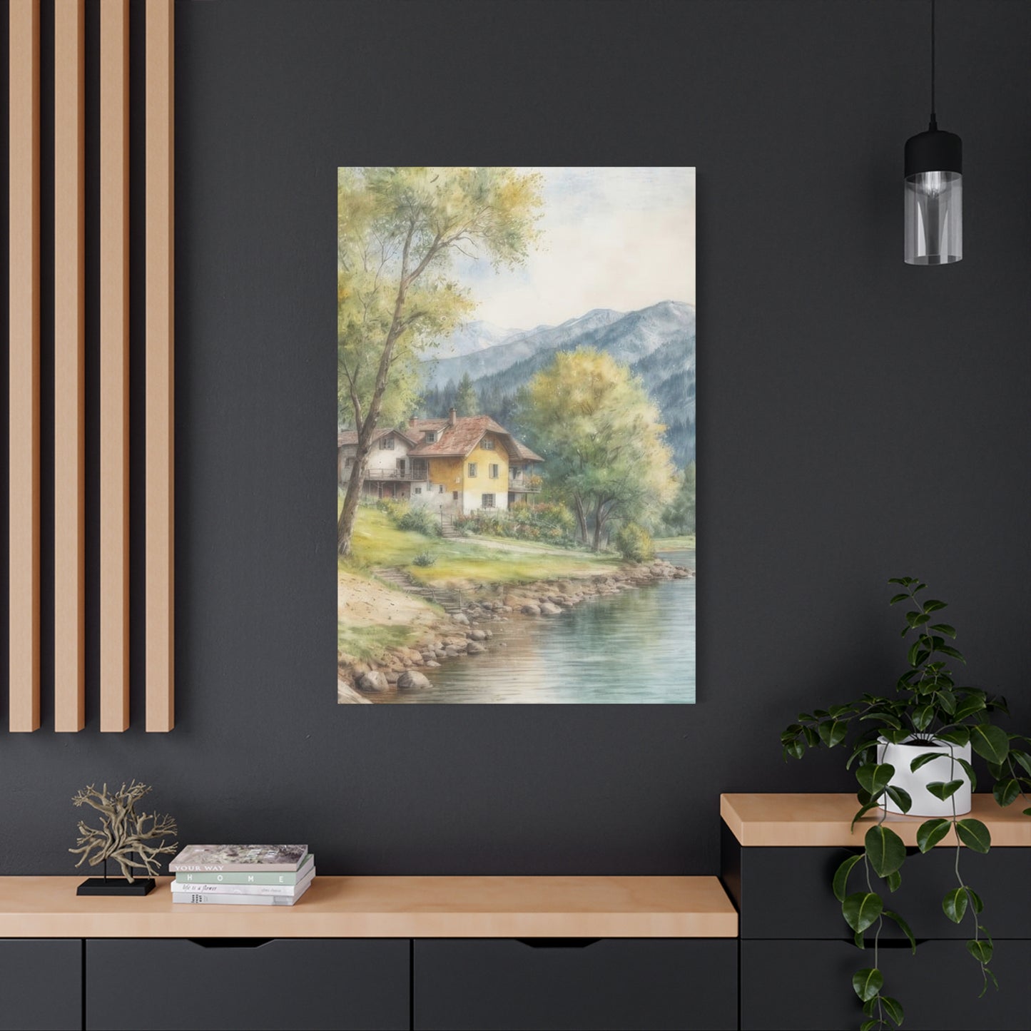 Houses By River Countryside Wall Art & Canvas Prints