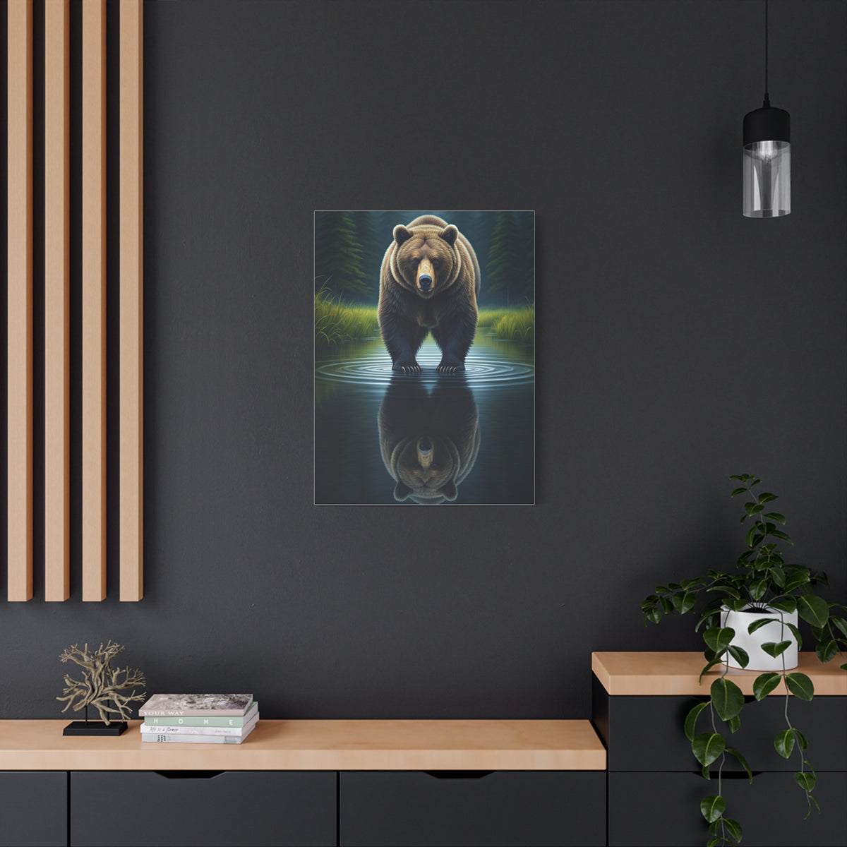 Brown Bear Reflection in Forest Water Wall Art & Canvas Prints