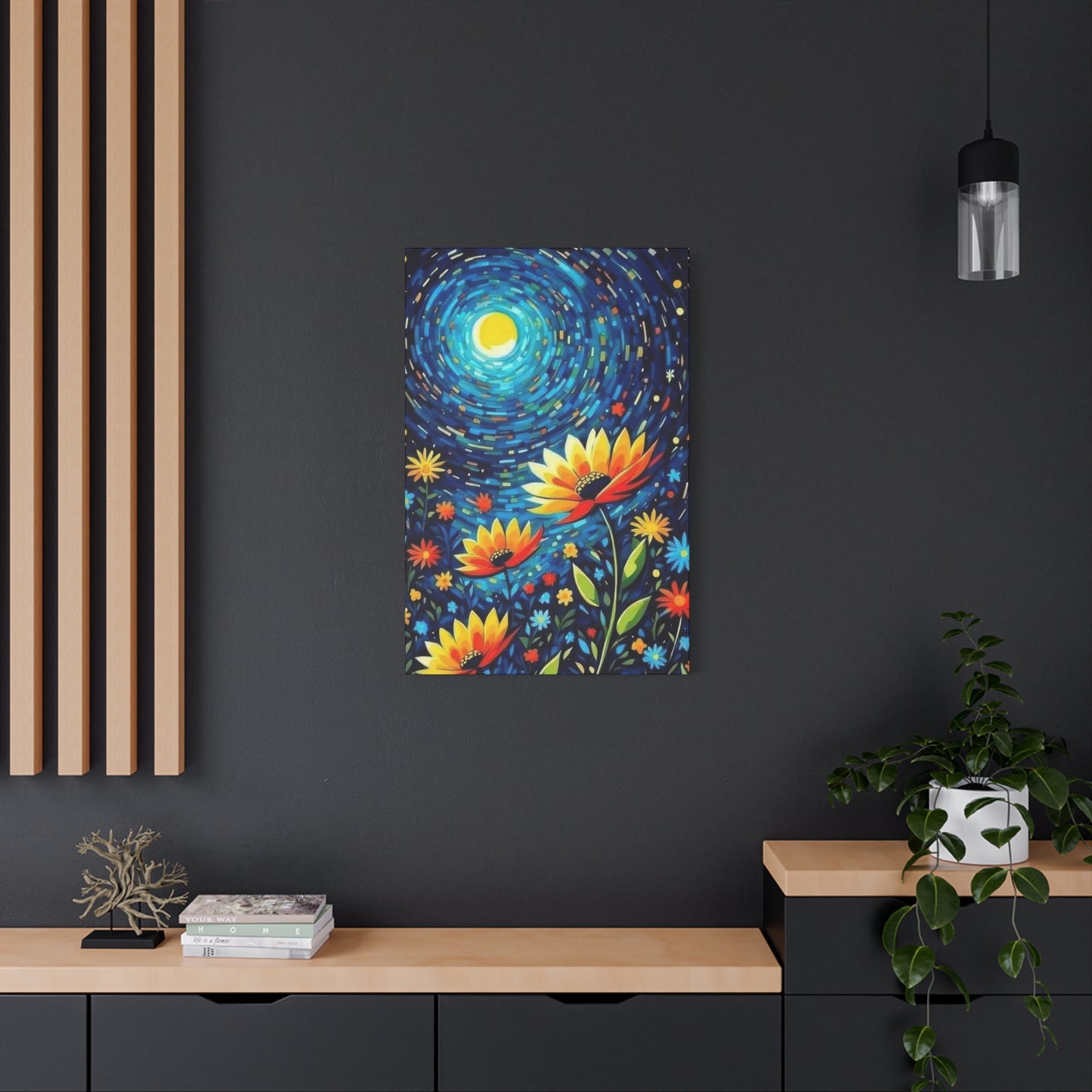 Vibrant Flowers In Moonlight Wall Art & Canvas Prints