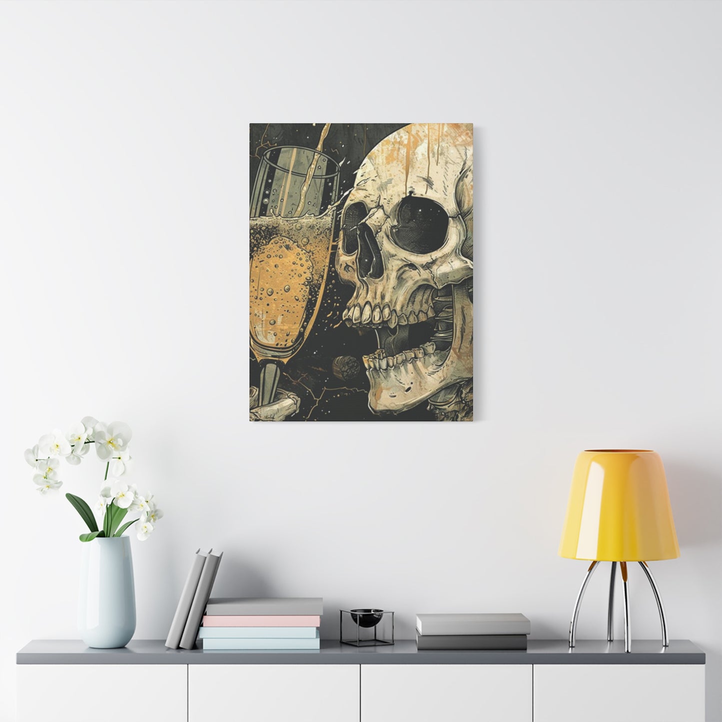 Skull Drinking Poster Wall Art & Canvas Prints