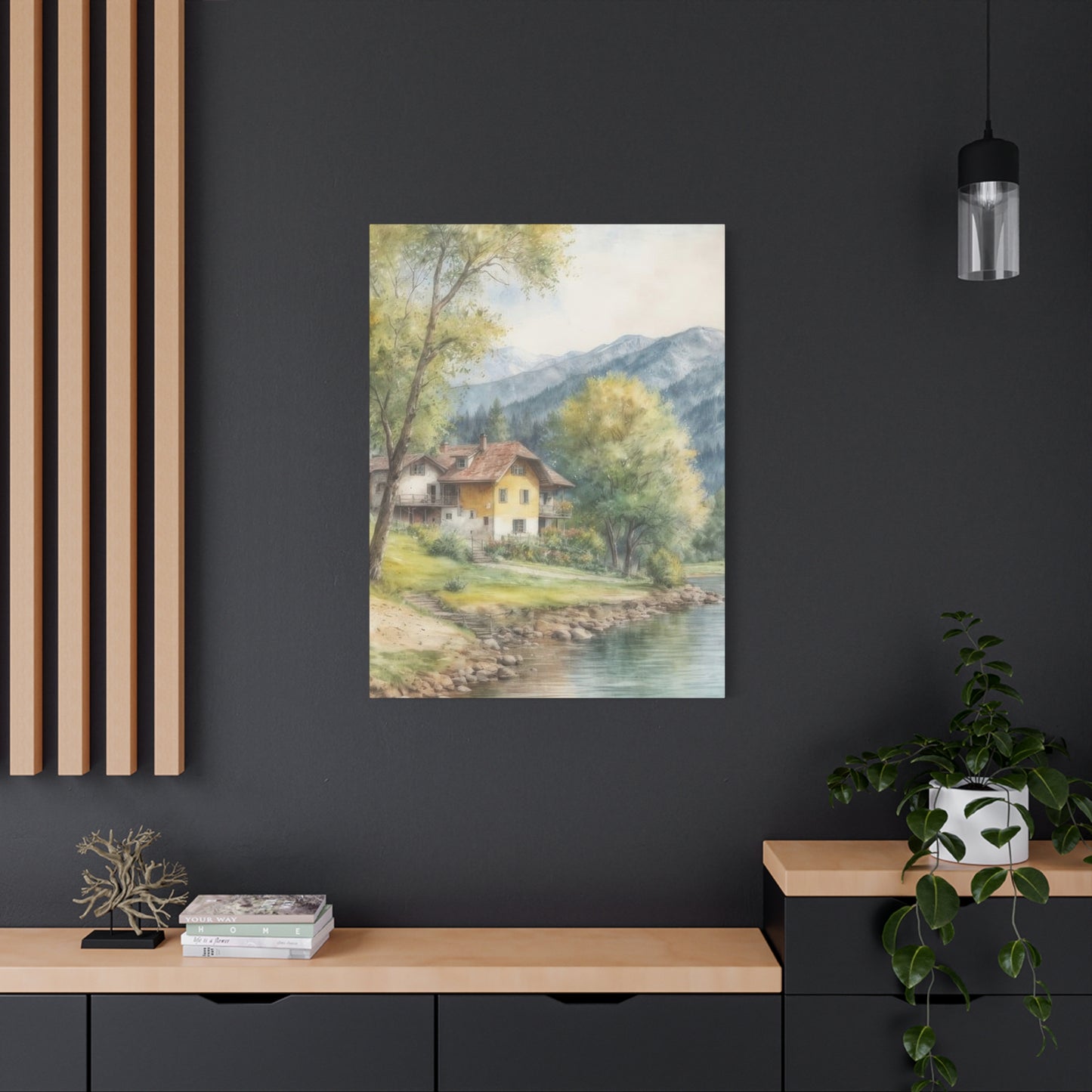 Houses By River Countryside Wall Art & Canvas Prints