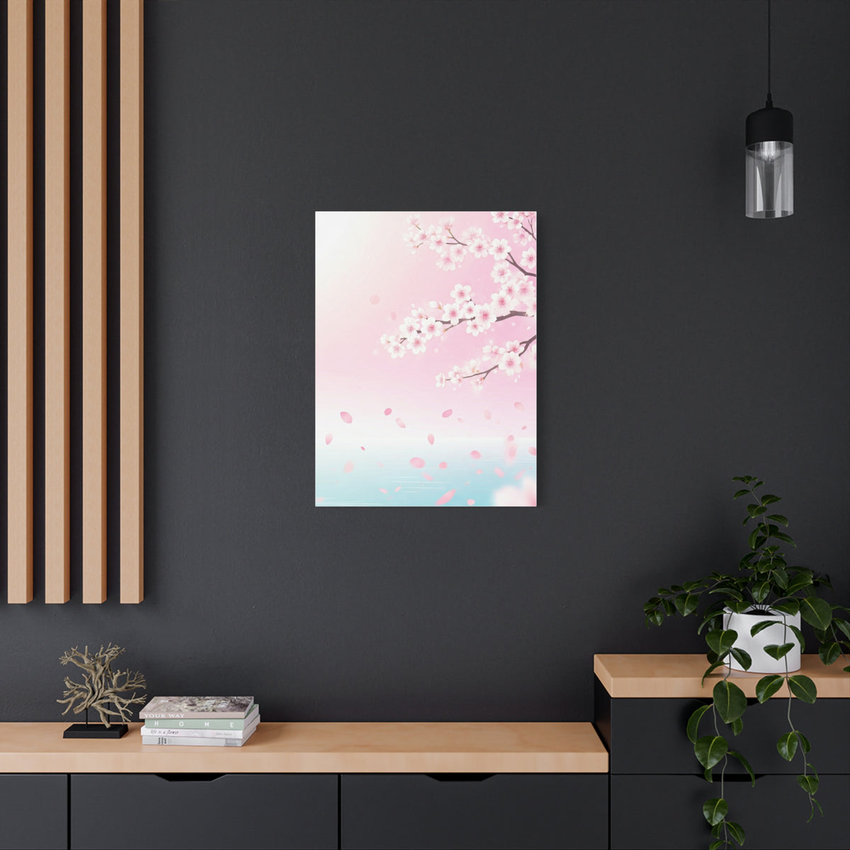 Minimal Sakura Petals Over Calm Water Wall Art & Canvas Prints