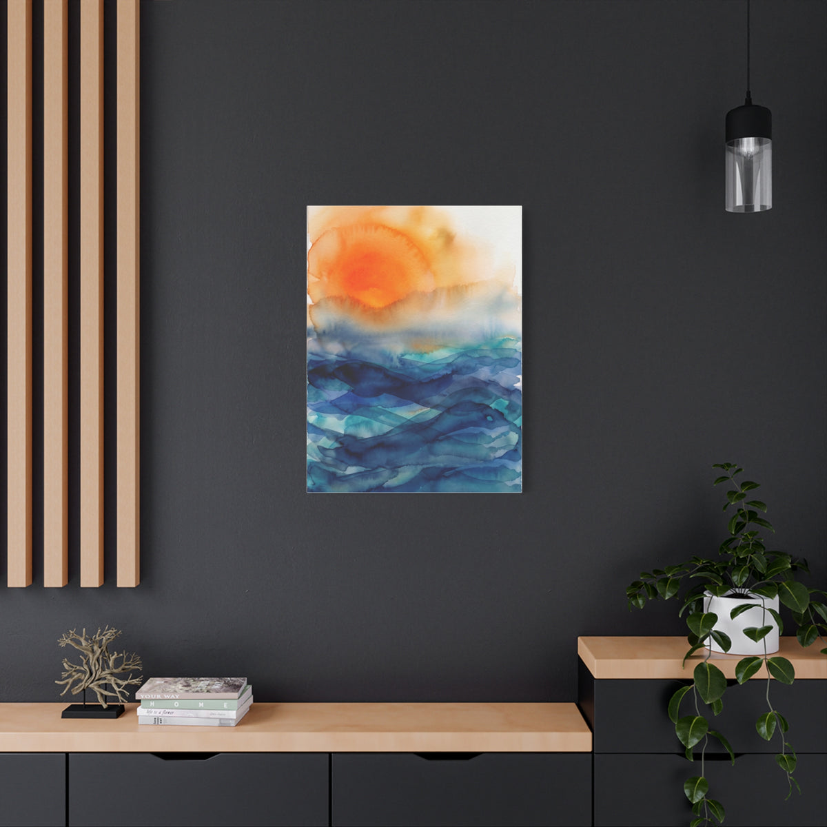 Minimal Orange Sunrise Watercolor Wall Art & Canvas Print
