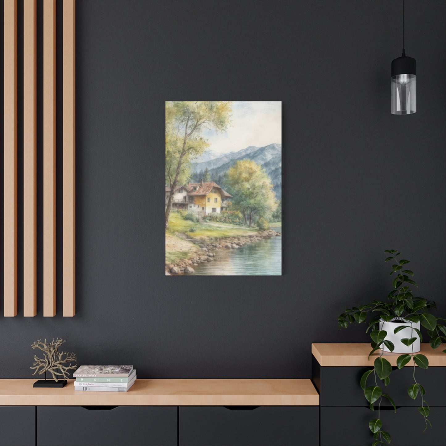 Houses By River Countryside Wall Art & Canvas Prints