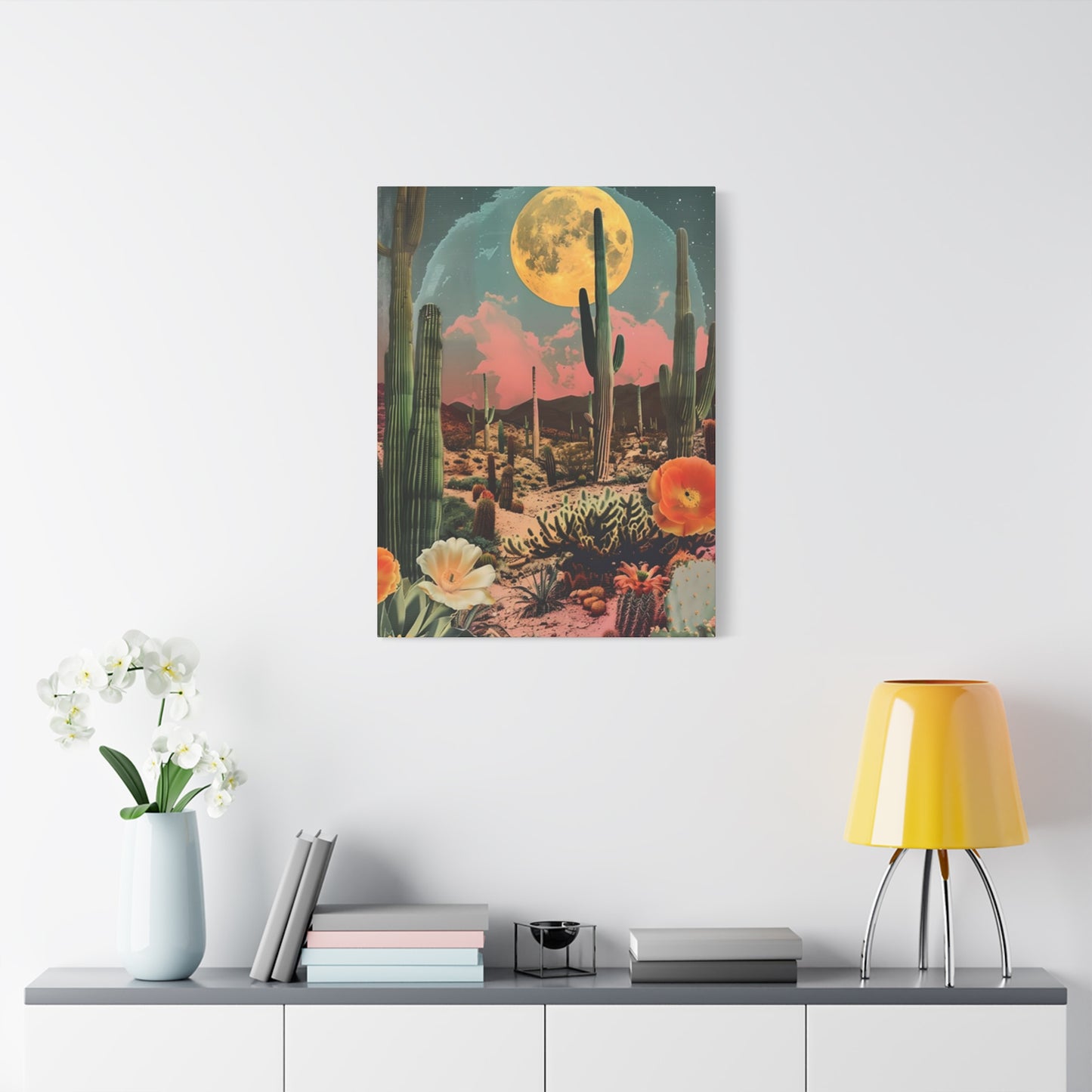 Moon Cactus And Flowers Wall Art & Canvas Prints