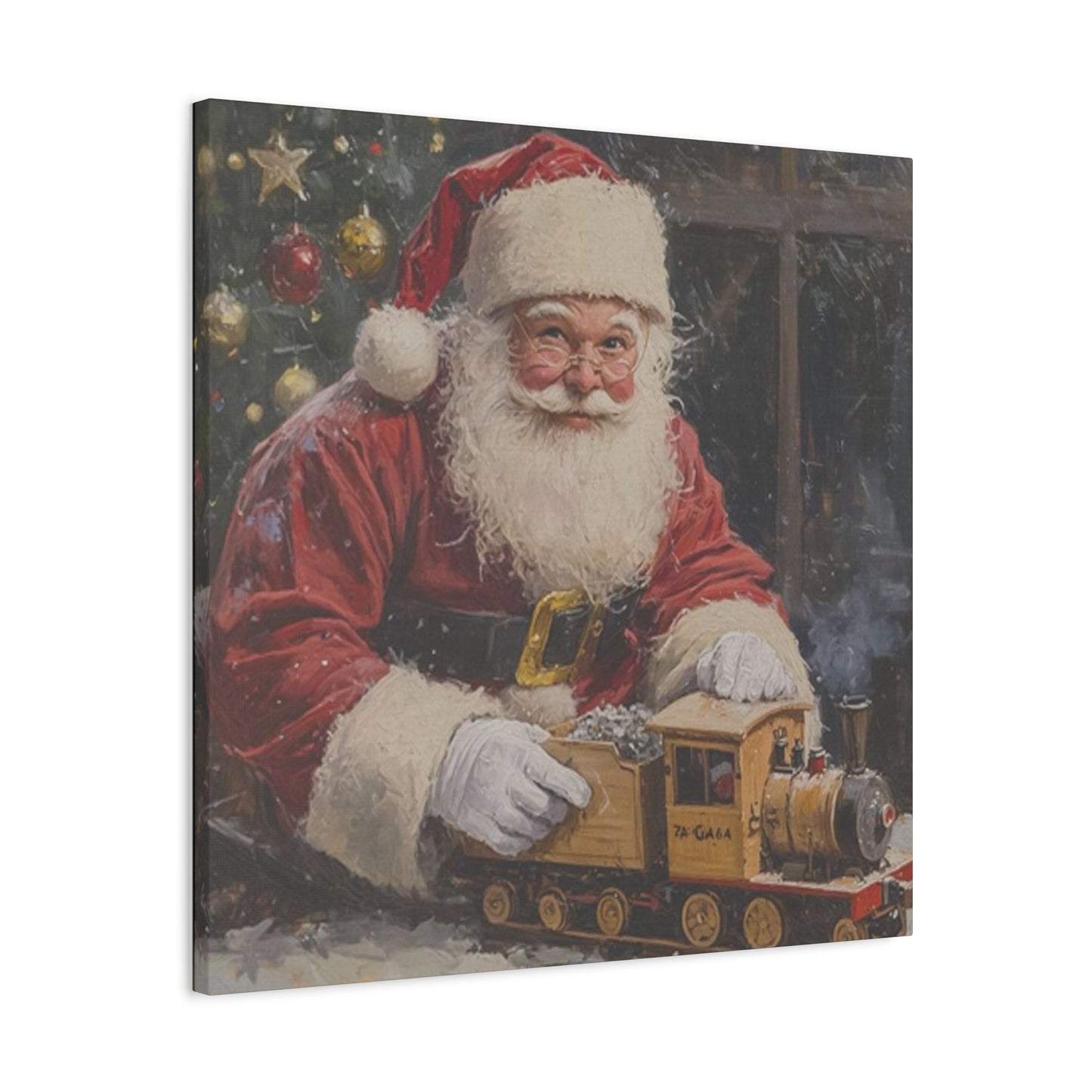 Santa With Toy Train Wall Art & Canvas Prints