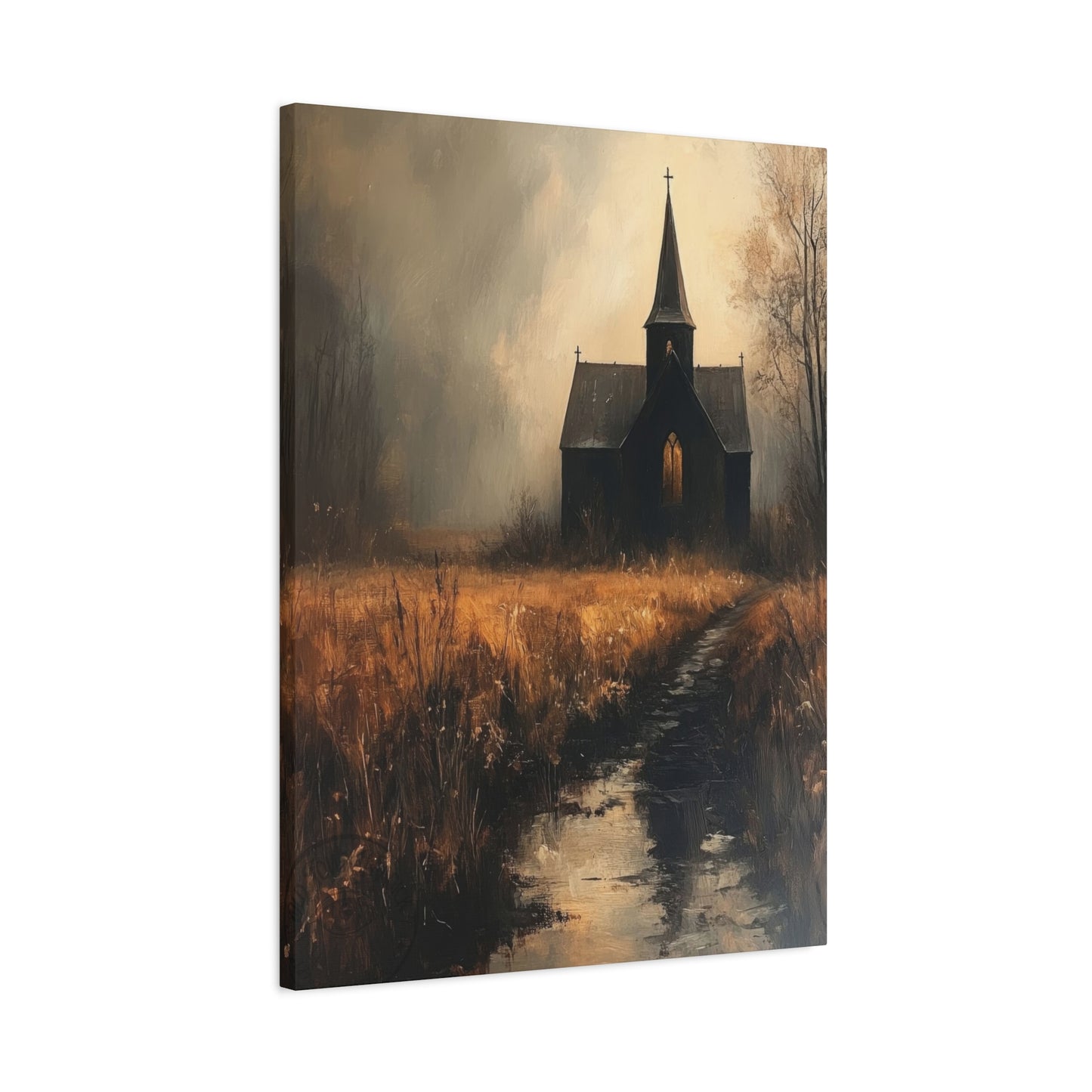 Dark Church Through Fields Wall Art & Canvas Prints