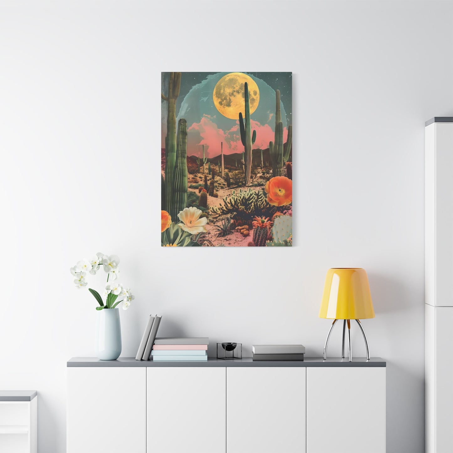 Moon Cactus And Flowers Wall Art & Canvas Prints