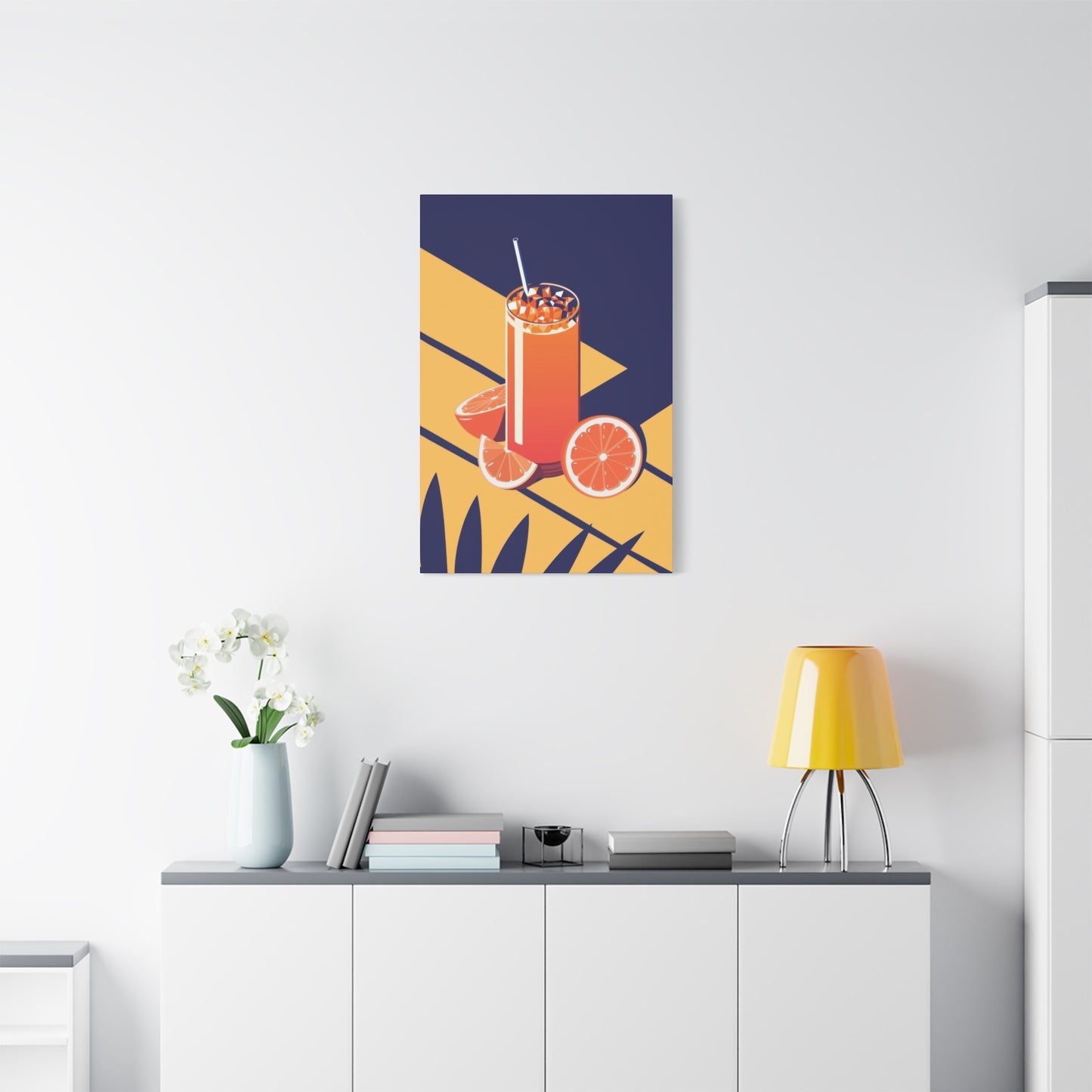 Orange Juice Blue Yellow Wall Art & Canvas Prints