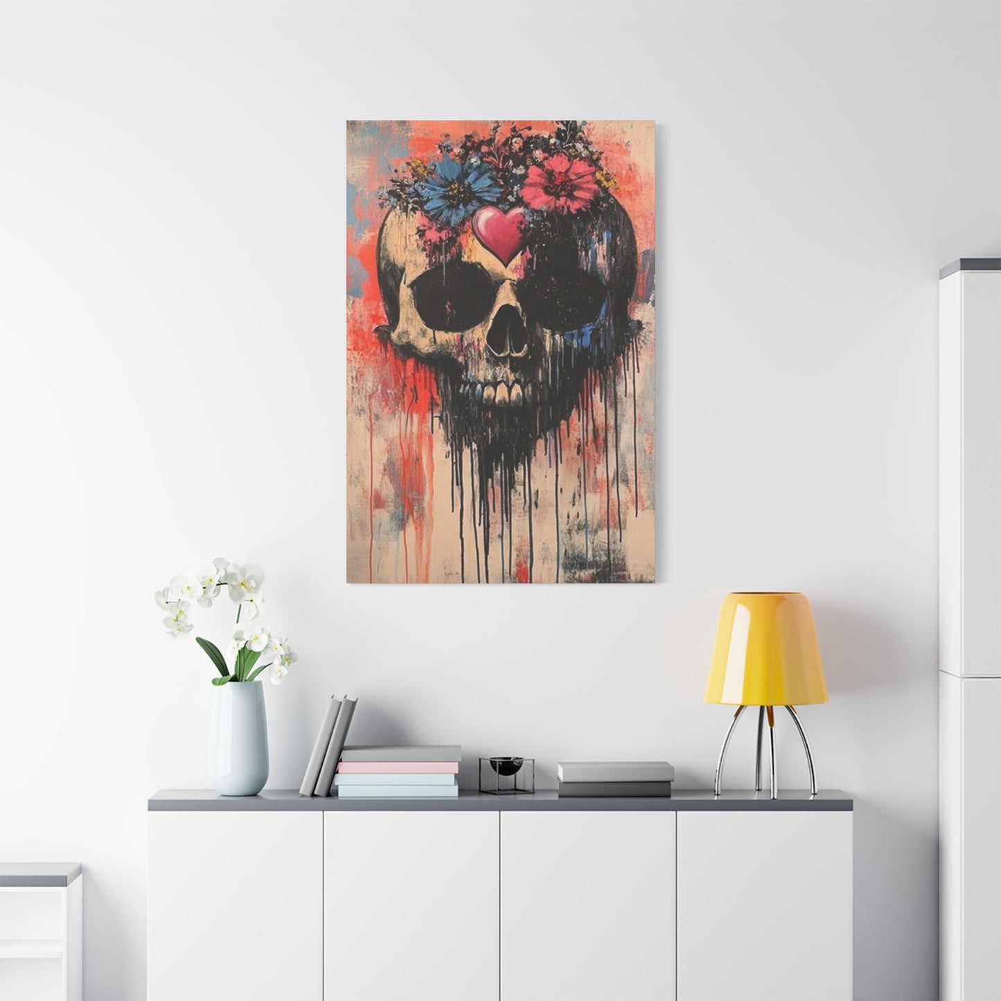 Colorful Flowers On Skull Poster Wall Art & Canvas Prints