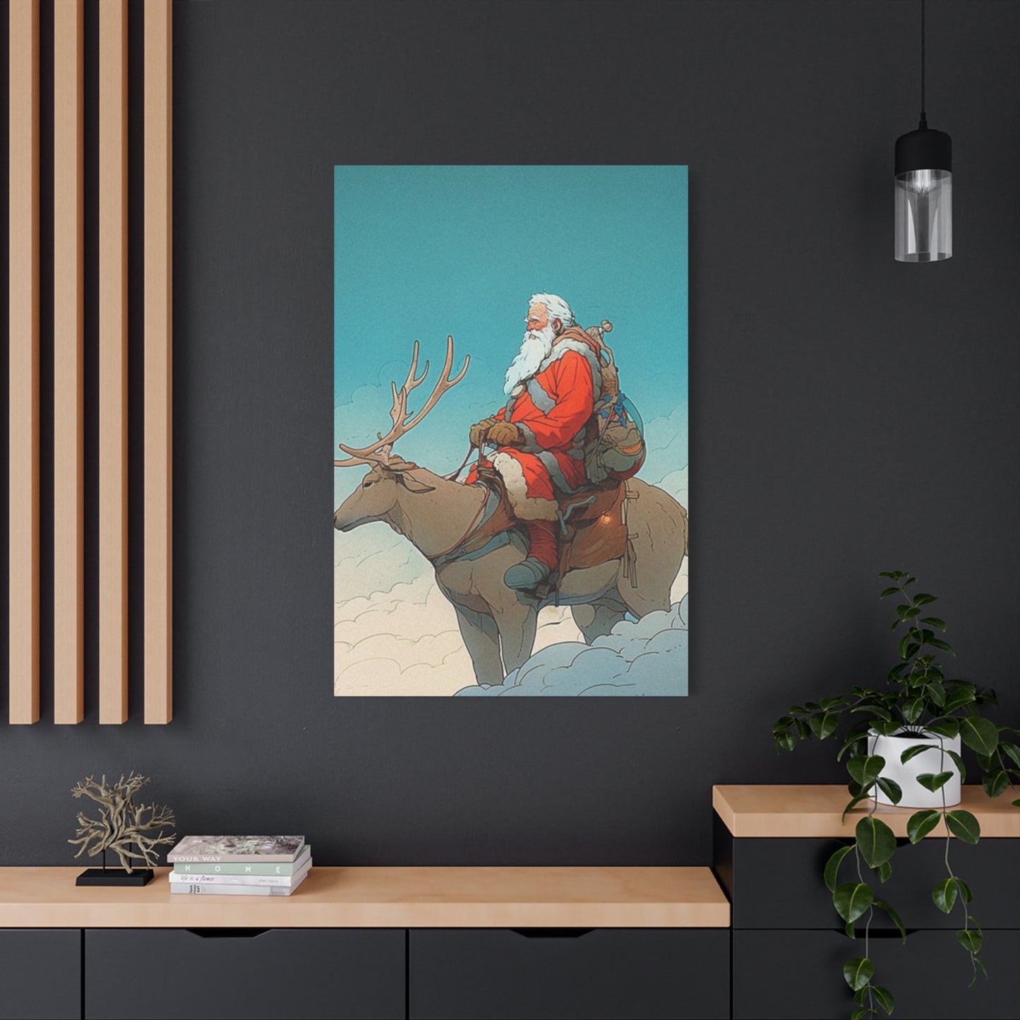 Santa Claus On A Reindeer Wall Art & Canvas Prints
