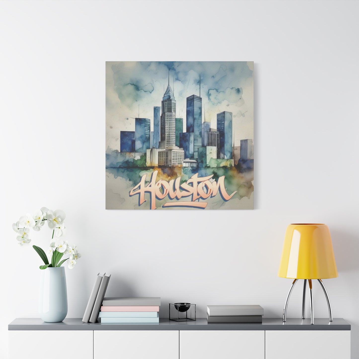 Houston Skyline Watercolor Wall Art & Canvas Prints