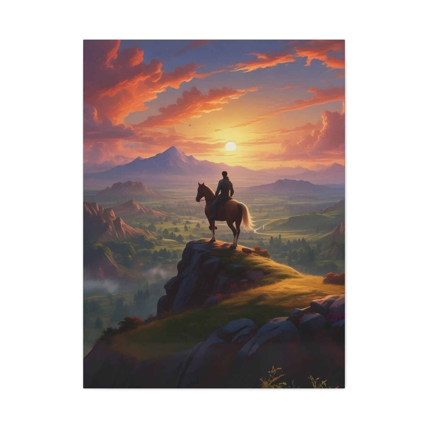 Cowboy At Hill Edge Sunset Wall Art & Canvas Prints