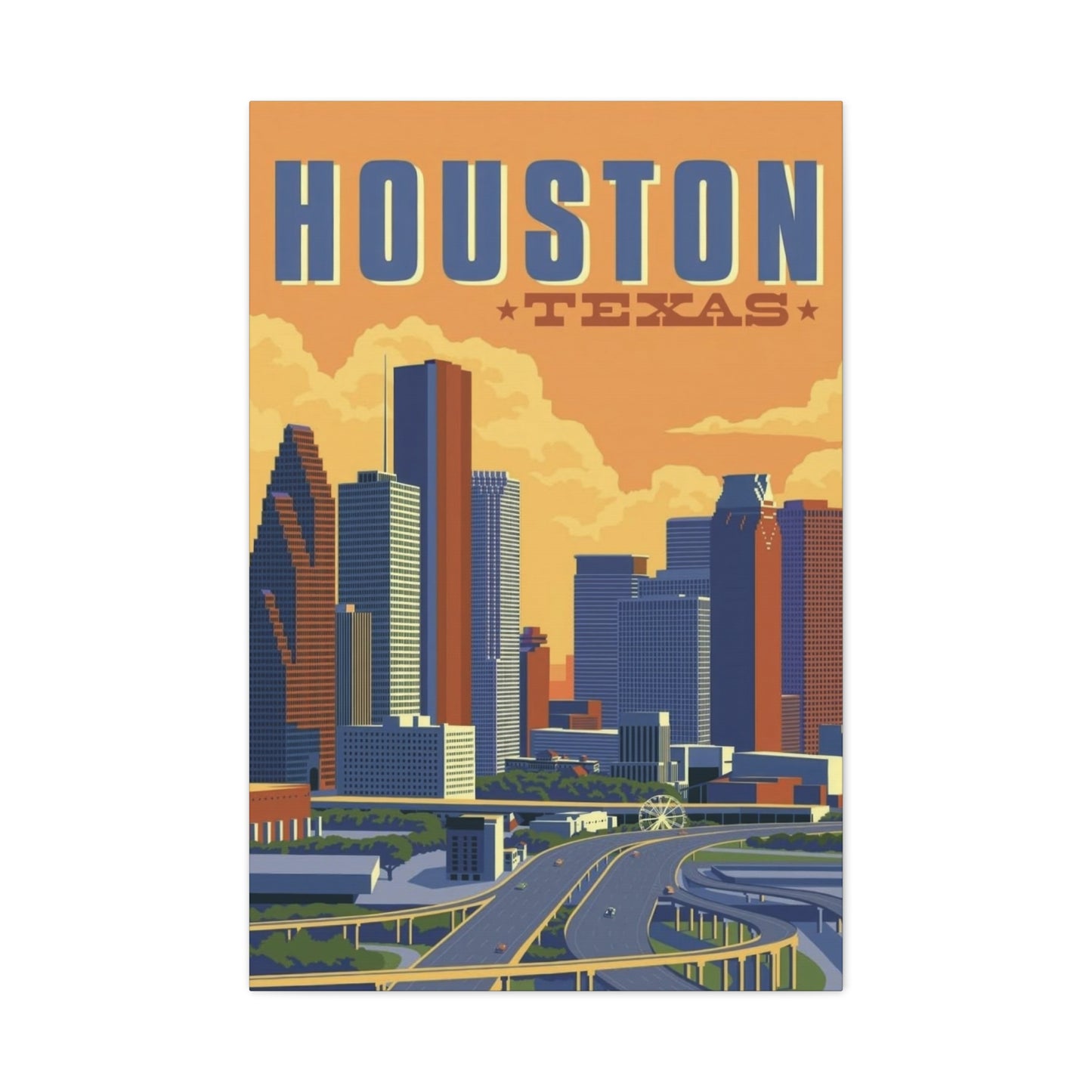 Houston Skyline Vintage Wall Art & Canvas Prints