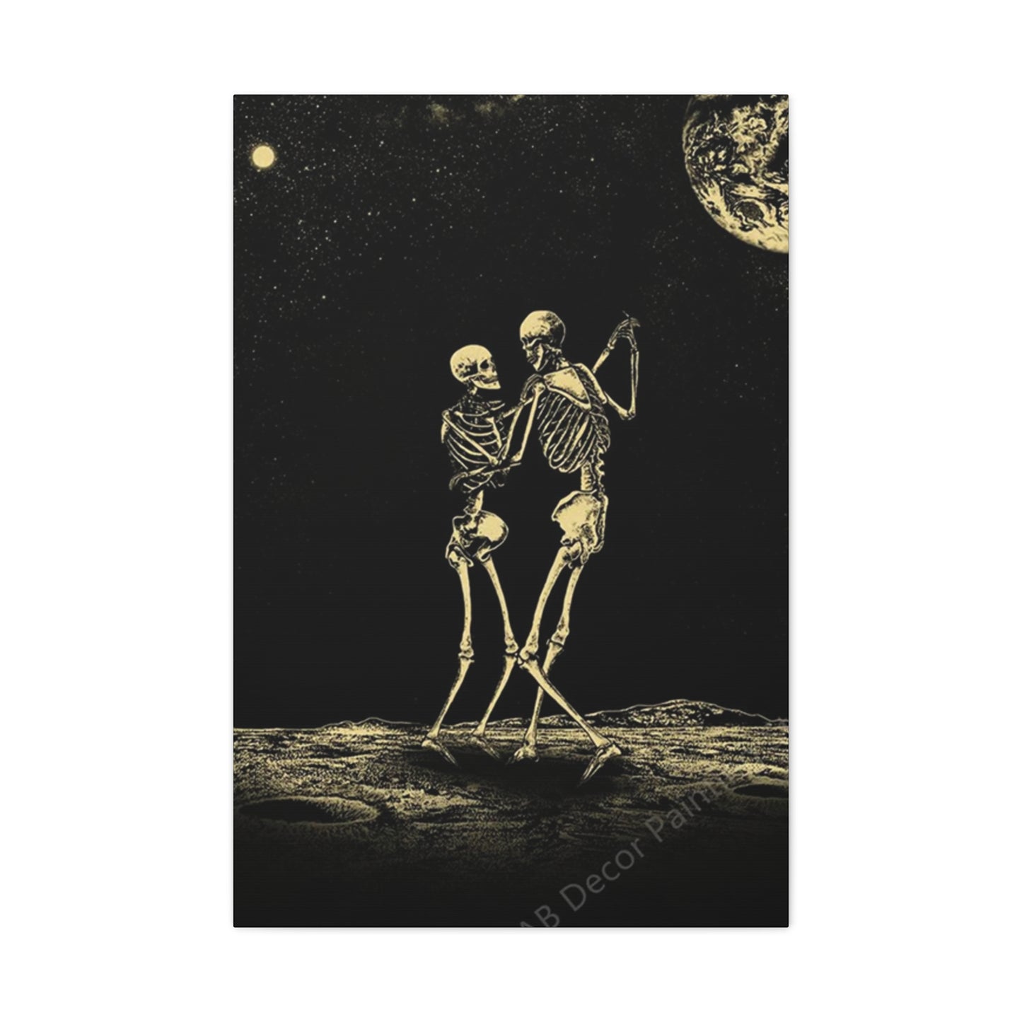Dancing Skeleton On Moon Wall Art & Canvas Prints