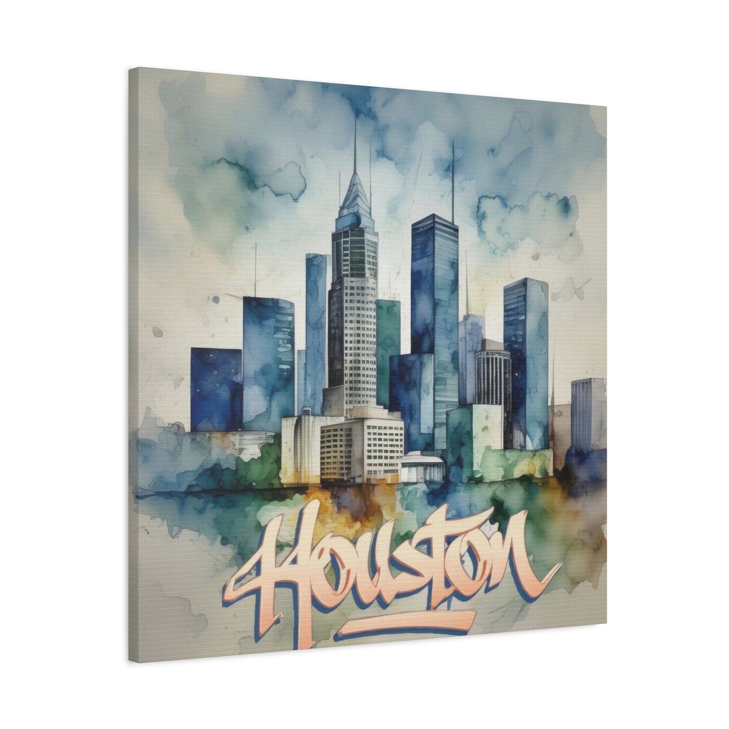 Houston Skyline Watercolor Wall Art & Canvas Prints