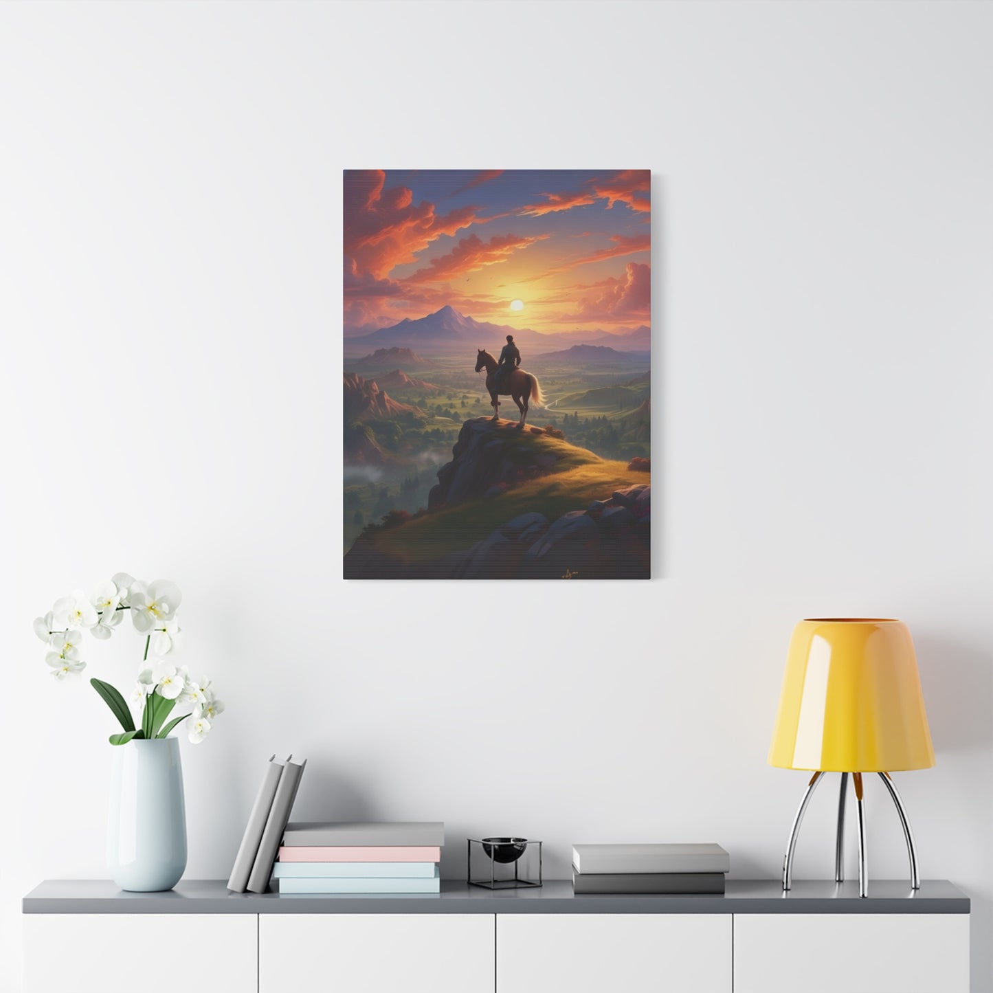 Cowboy At Hill Edge Sunset Wall Art & Canvas Prints