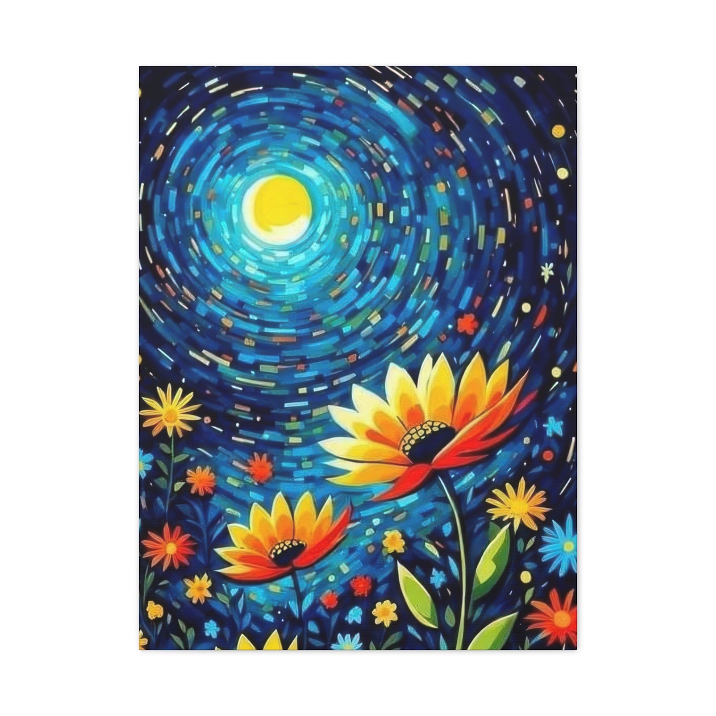 Vibrant Flowers In Moonlight Wall Art & Canvas Prints