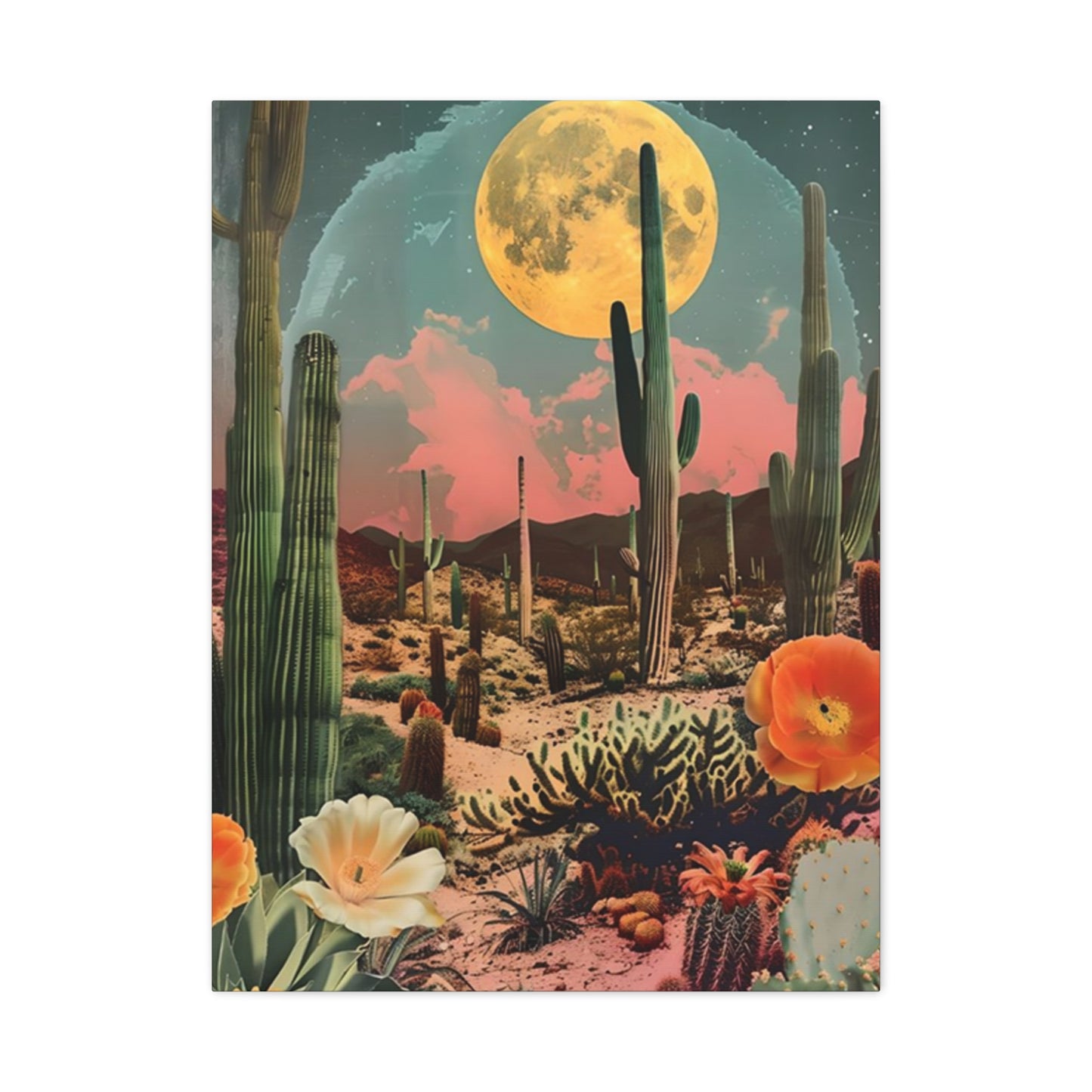 Moon Cactus And Flowers Wall Art & Canvas Prints