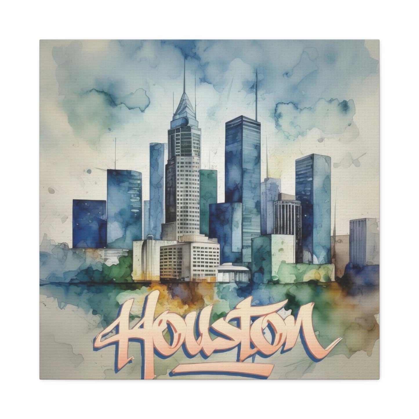 Houston Skyline Watercolor Wall Art & Canvas Prints