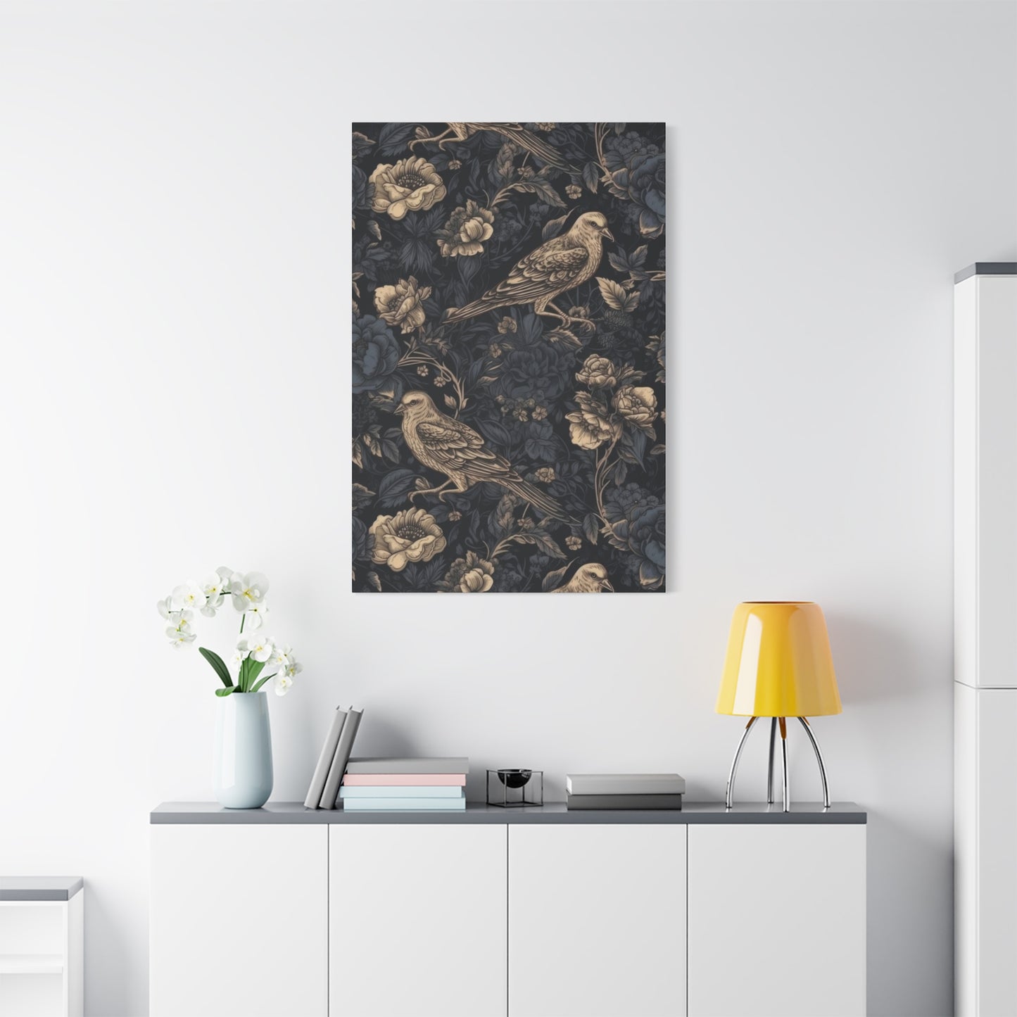 Birds Flowers Dark Pattern Wall Art & Canvas Prints