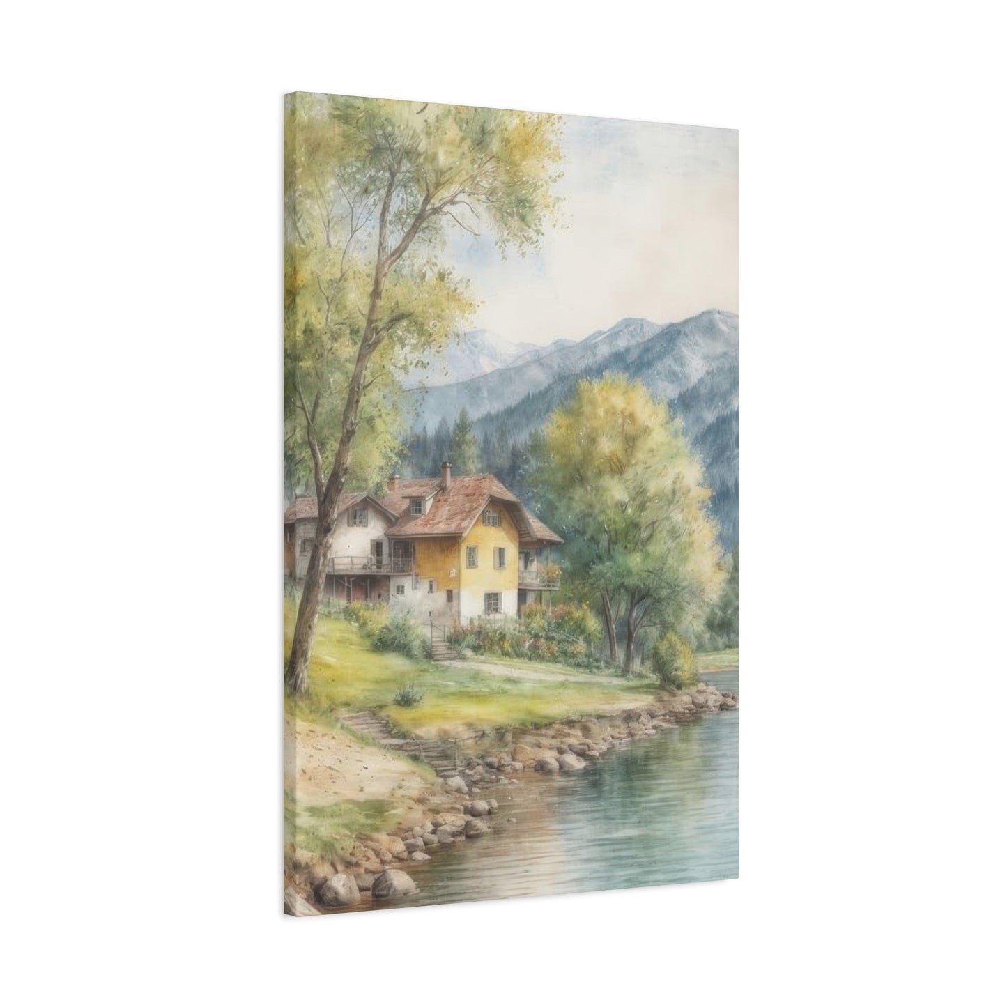 Houses By River Countryside Wall Art & Canvas Prints