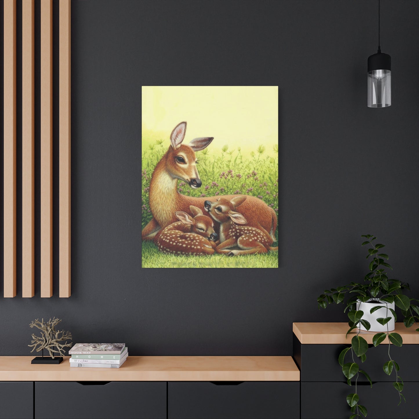 Deer With Its Babies Lying Wall Art & Canvas Prints