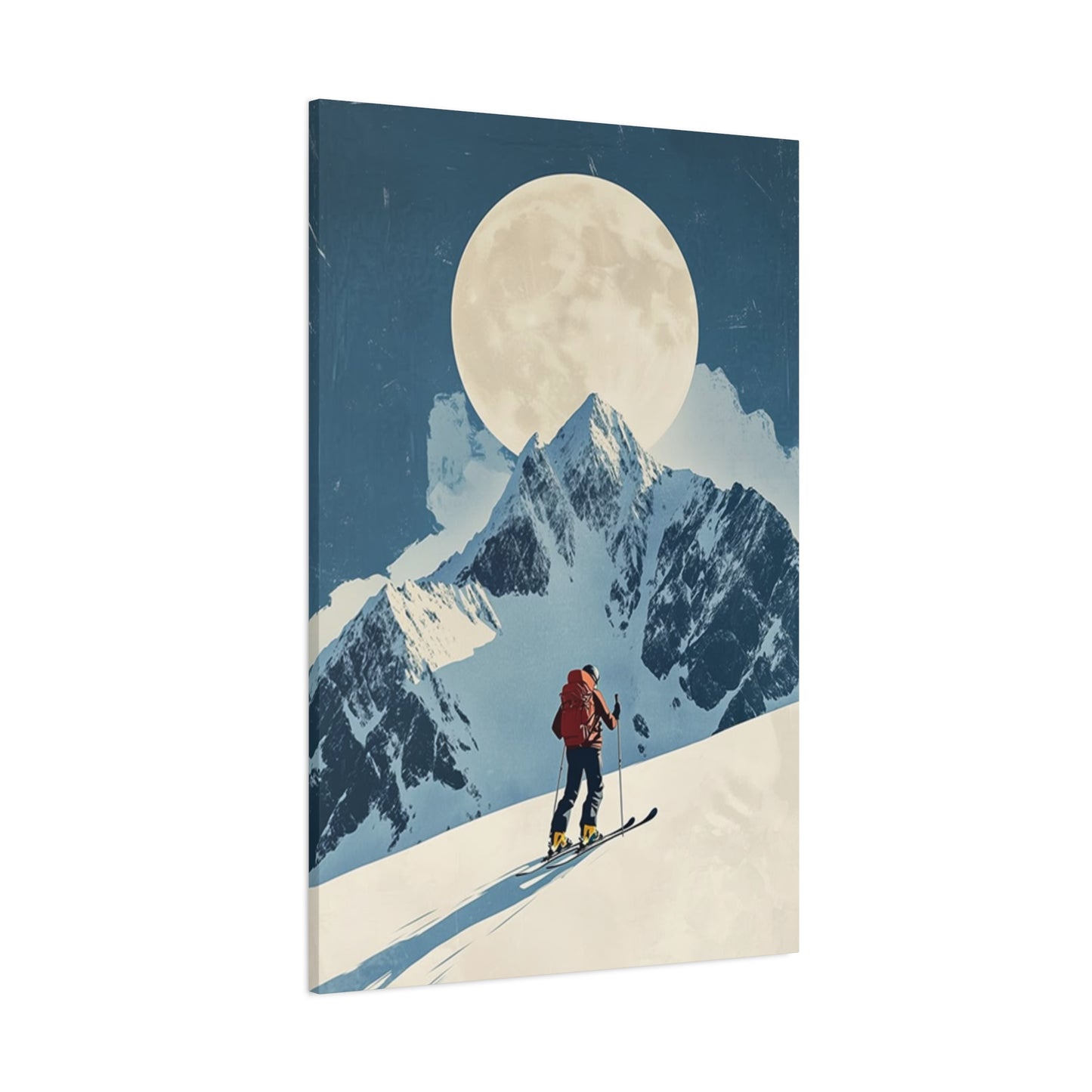 Skiing At Night With Moon Wall Art & Canvas Prints