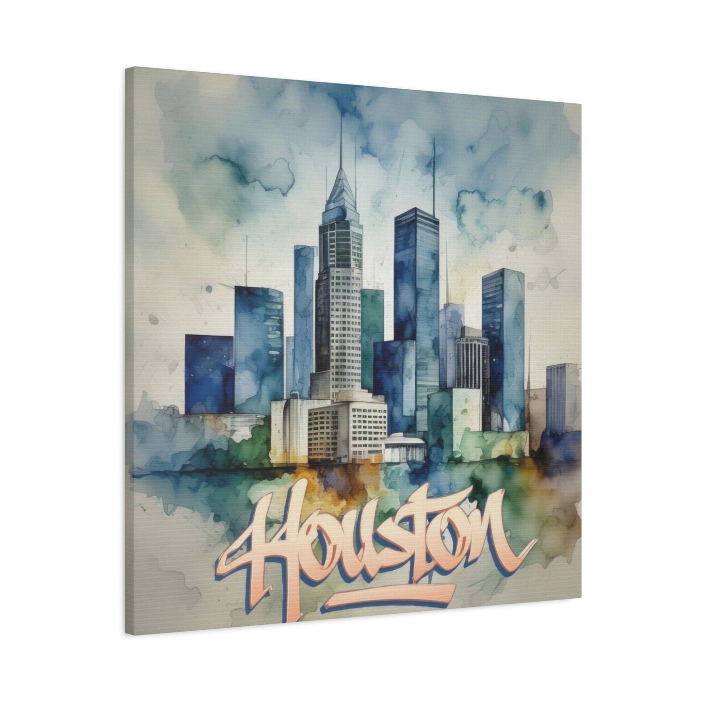 Houston Skyline Watercolor Wall Art & Canvas Prints