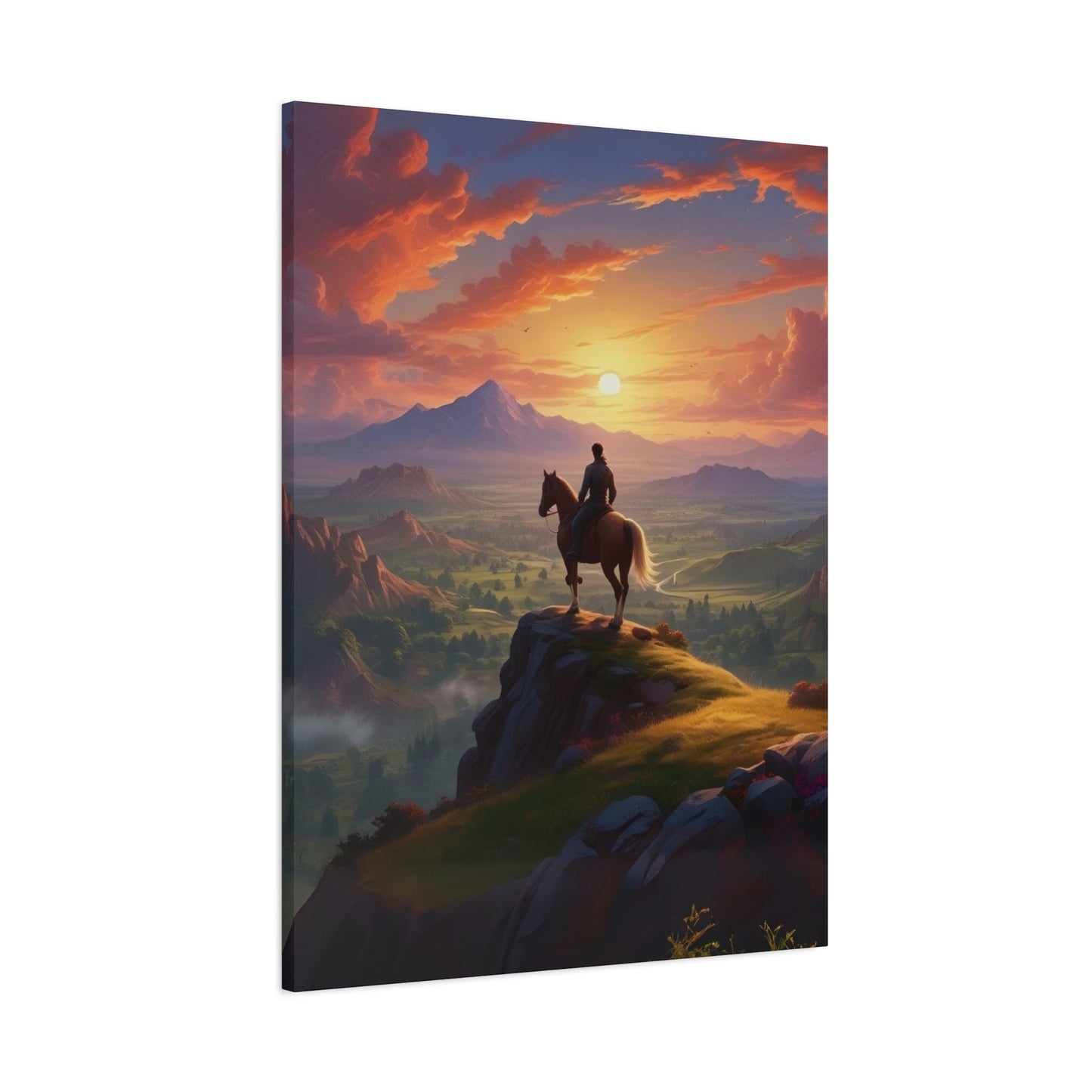 Cowboy At Hill Edge Sunset Wall Art & Canvas Prints