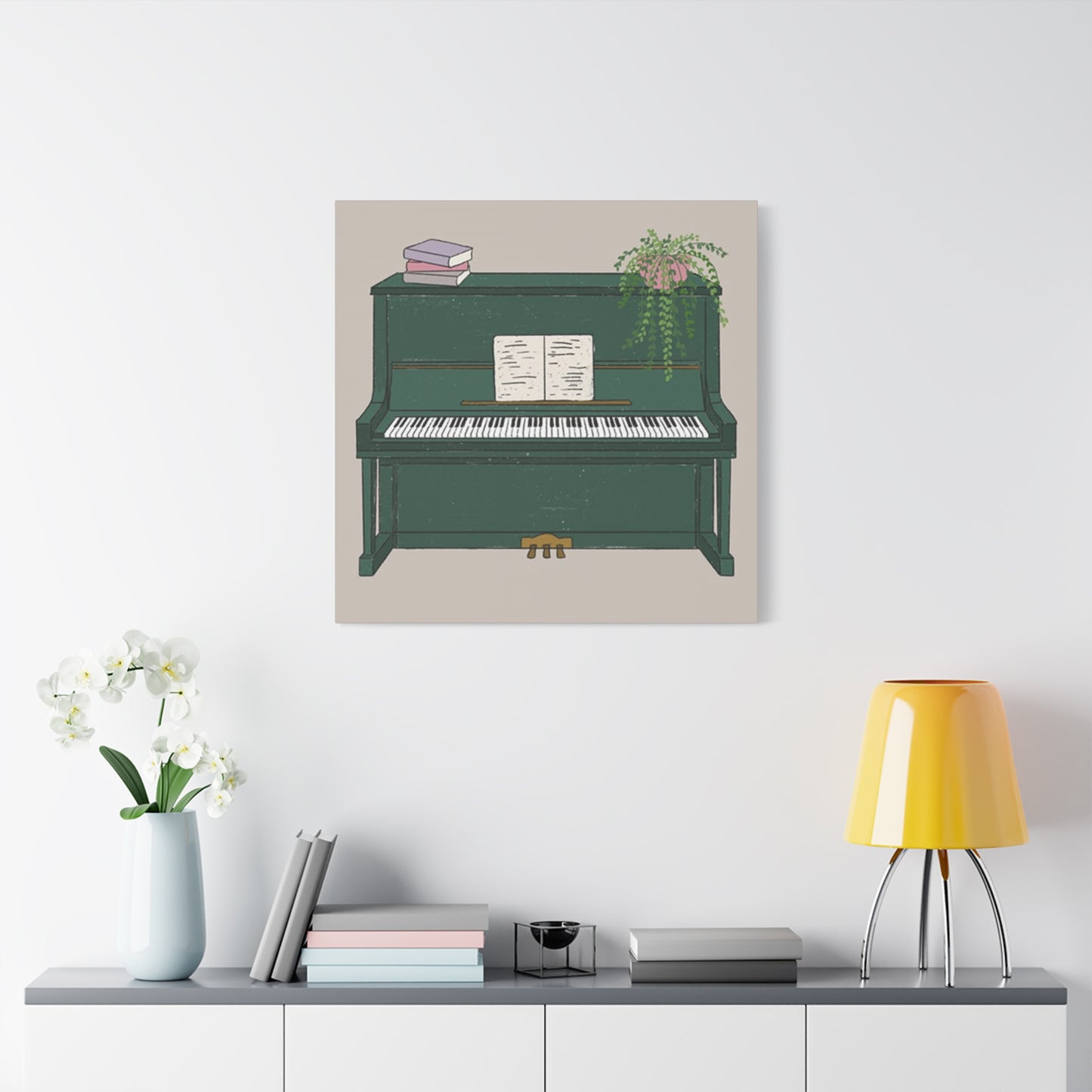 Green Piano Drawing Wall Art & Canvas Prints