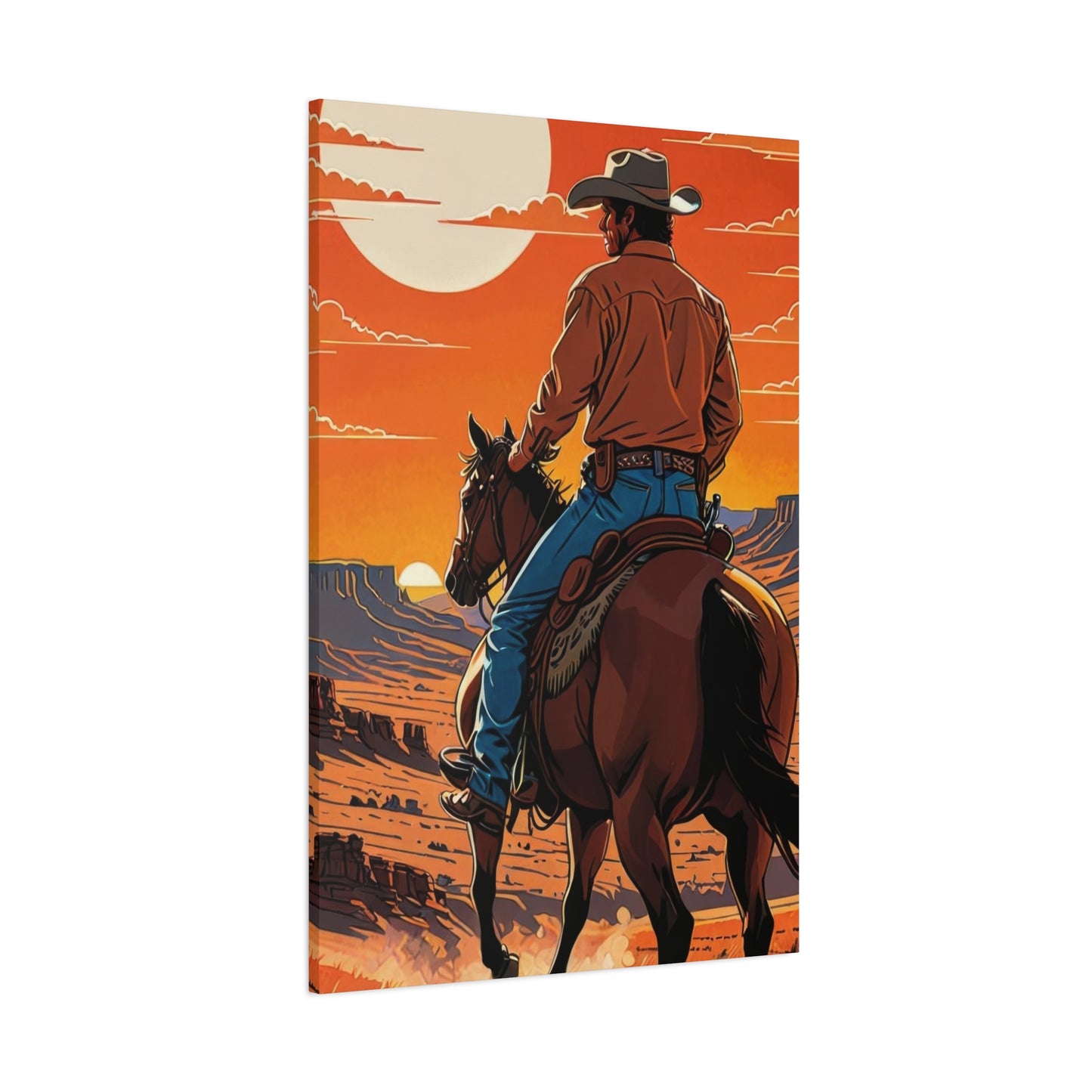 Cowboy In Sunset Wall Art & Canvas Prints