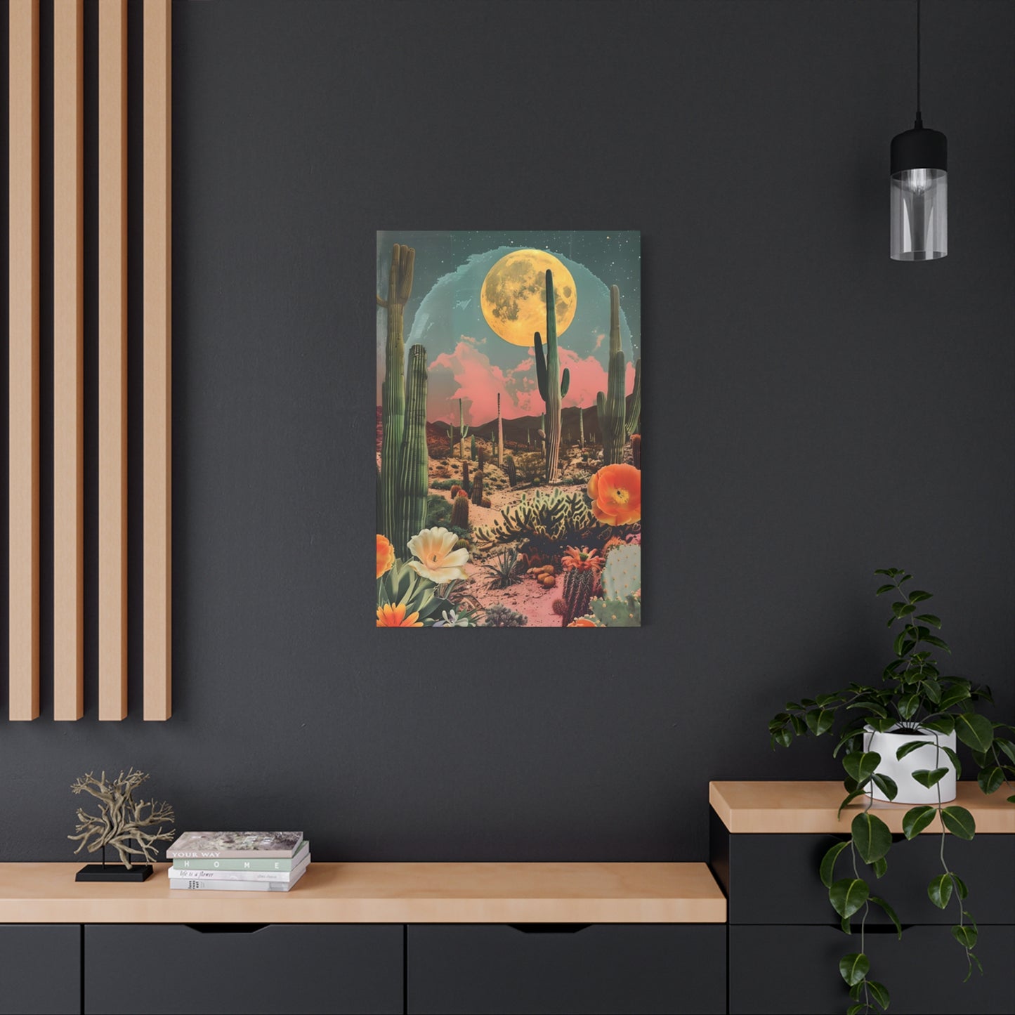 Moon Cactus And Flowers Wall Art & Canvas Prints