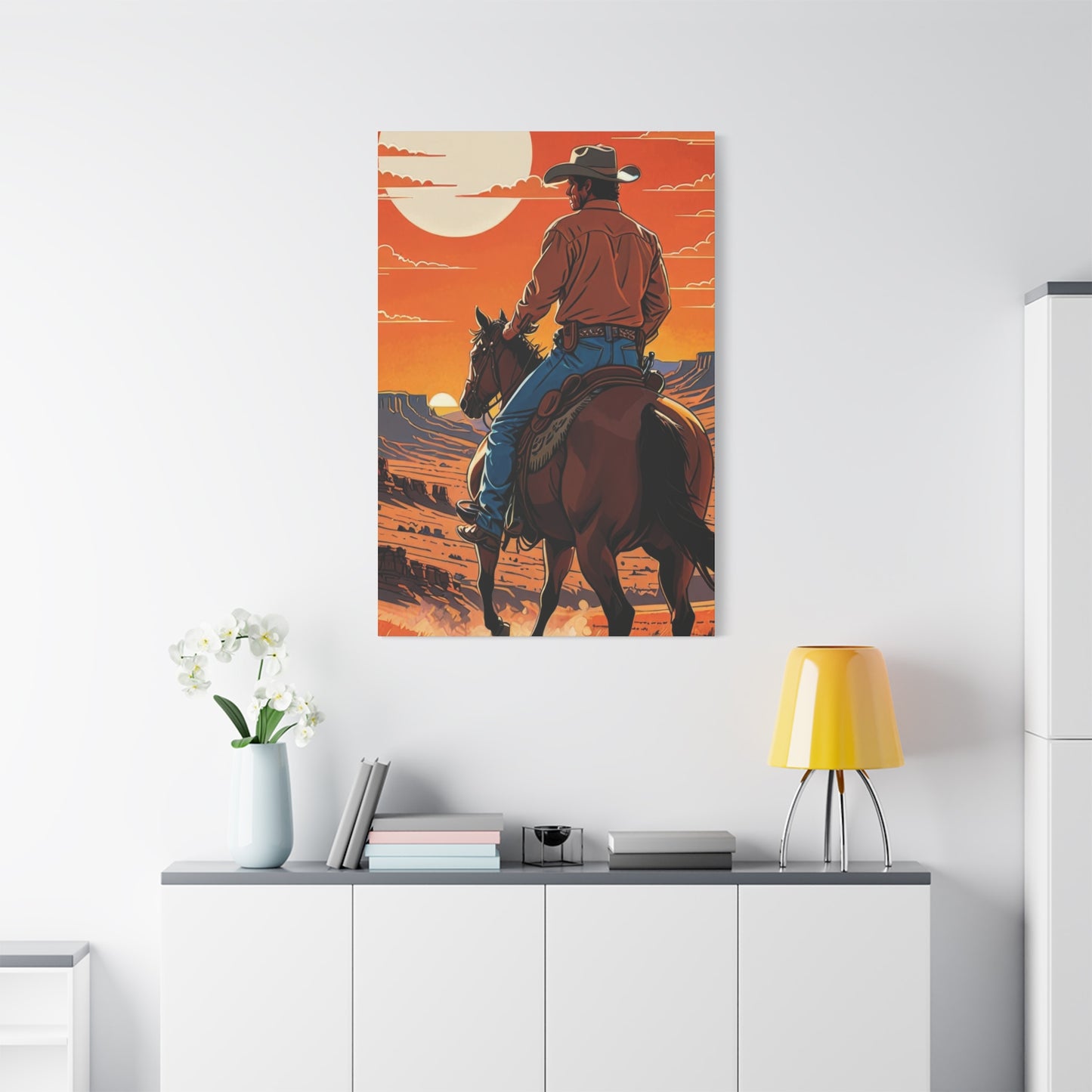 Cowboy In Sunset Wall Art & Canvas Prints