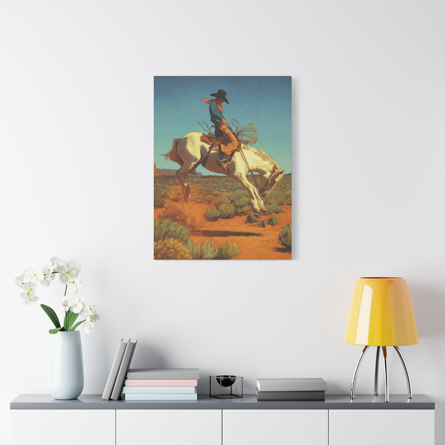 Cowboy On Jumping Horse Wall Art & Canvas Prints