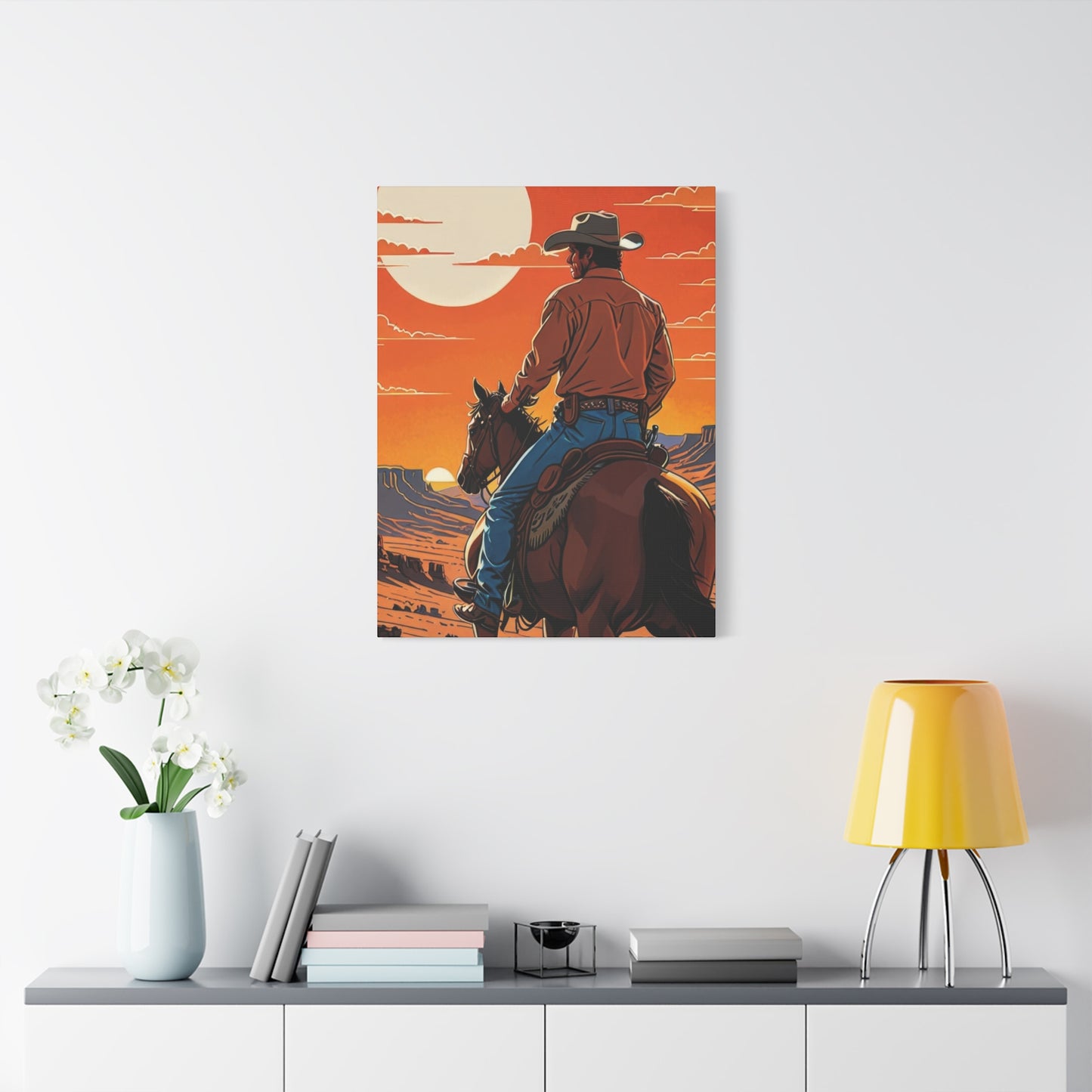 Cowboy In Sunset Wall Art & Canvas Prints