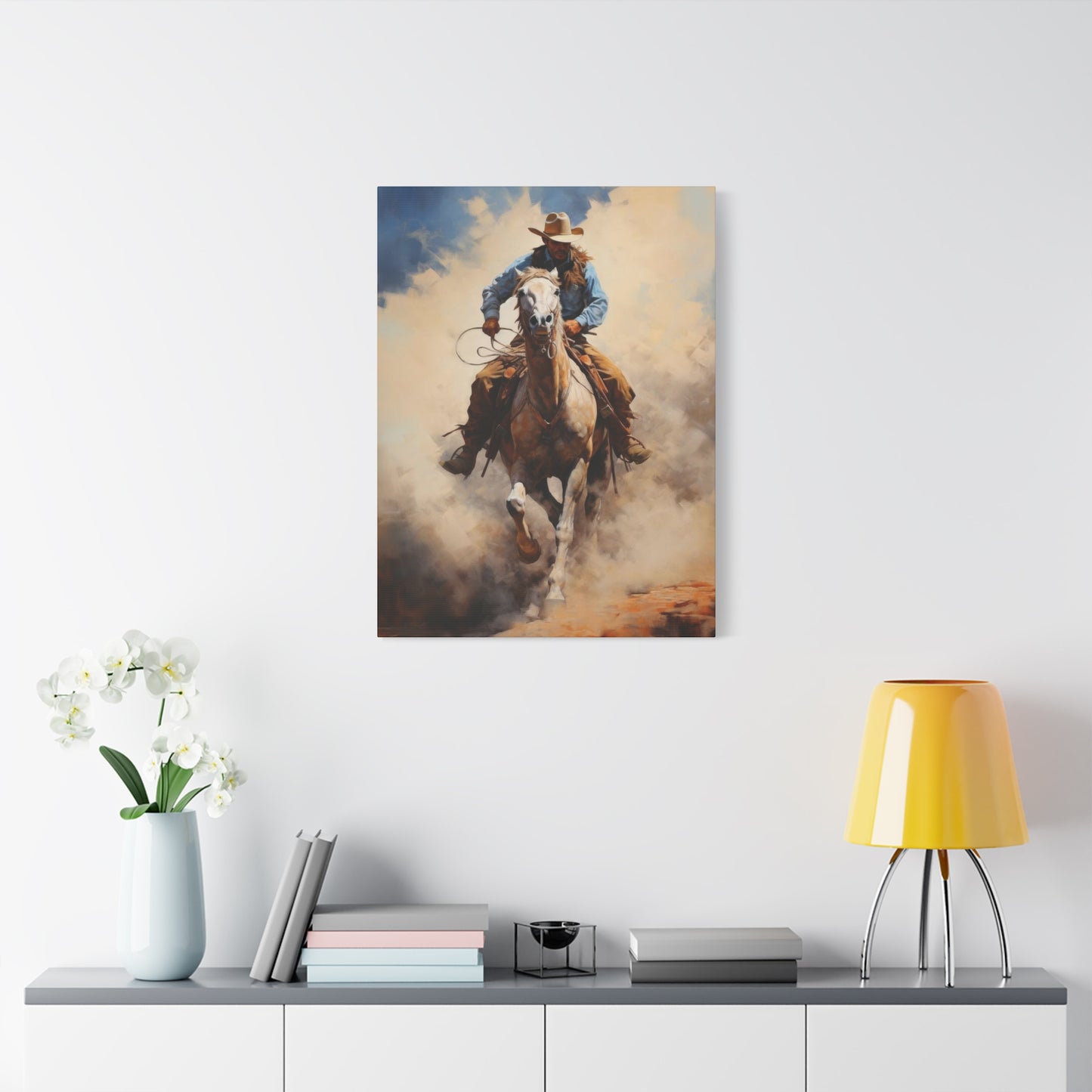 Cowboy Speeding With Horse Wall Art & Canvas Prints