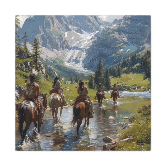Cowboy Wading Through Water Wall Art & Canvas Prints
