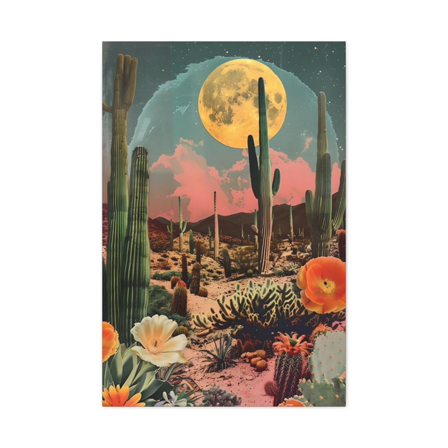 Moon Cactus And Flowers Wall Art & Canvas Prints