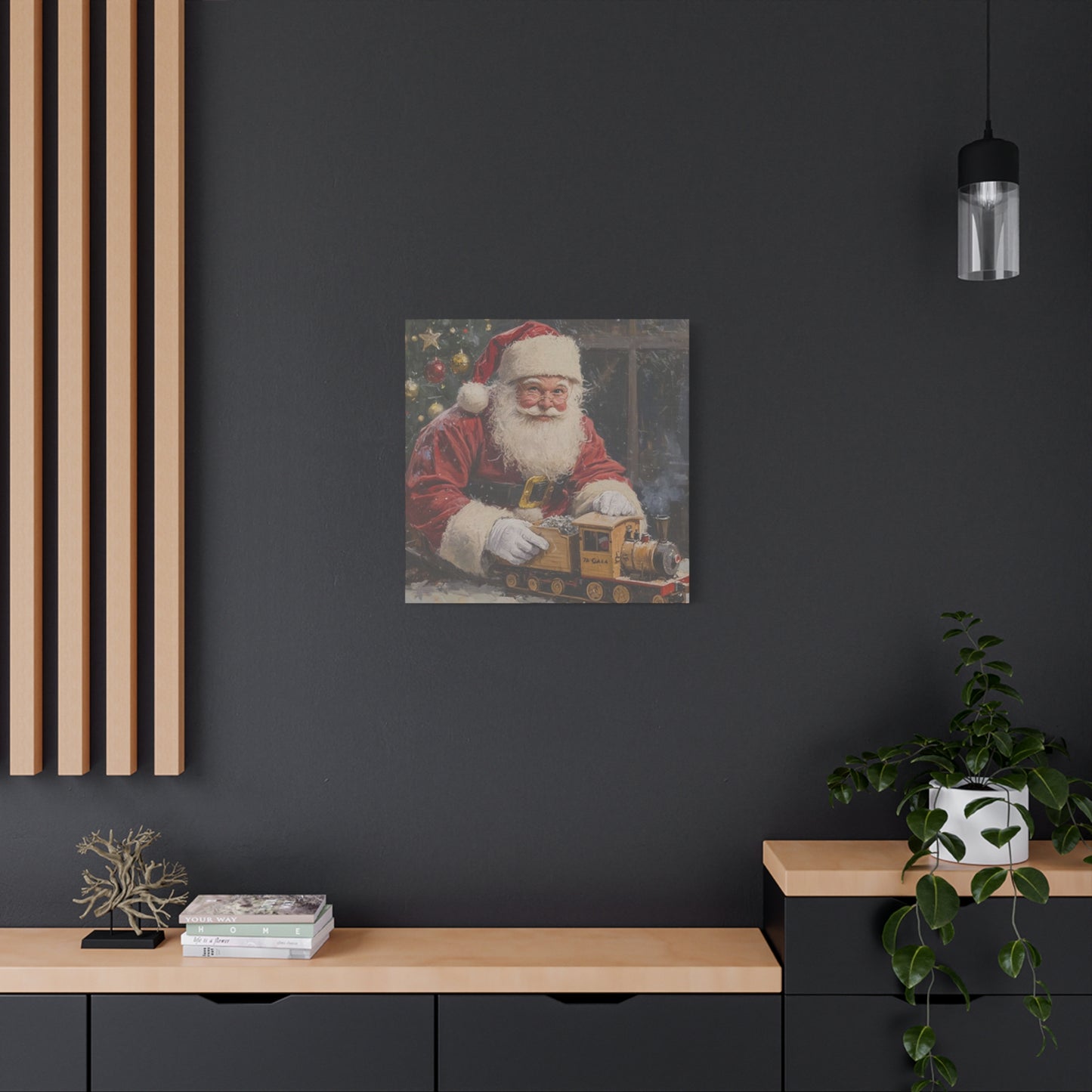 Santa With Toy Train Wall Art & Canvas Prints