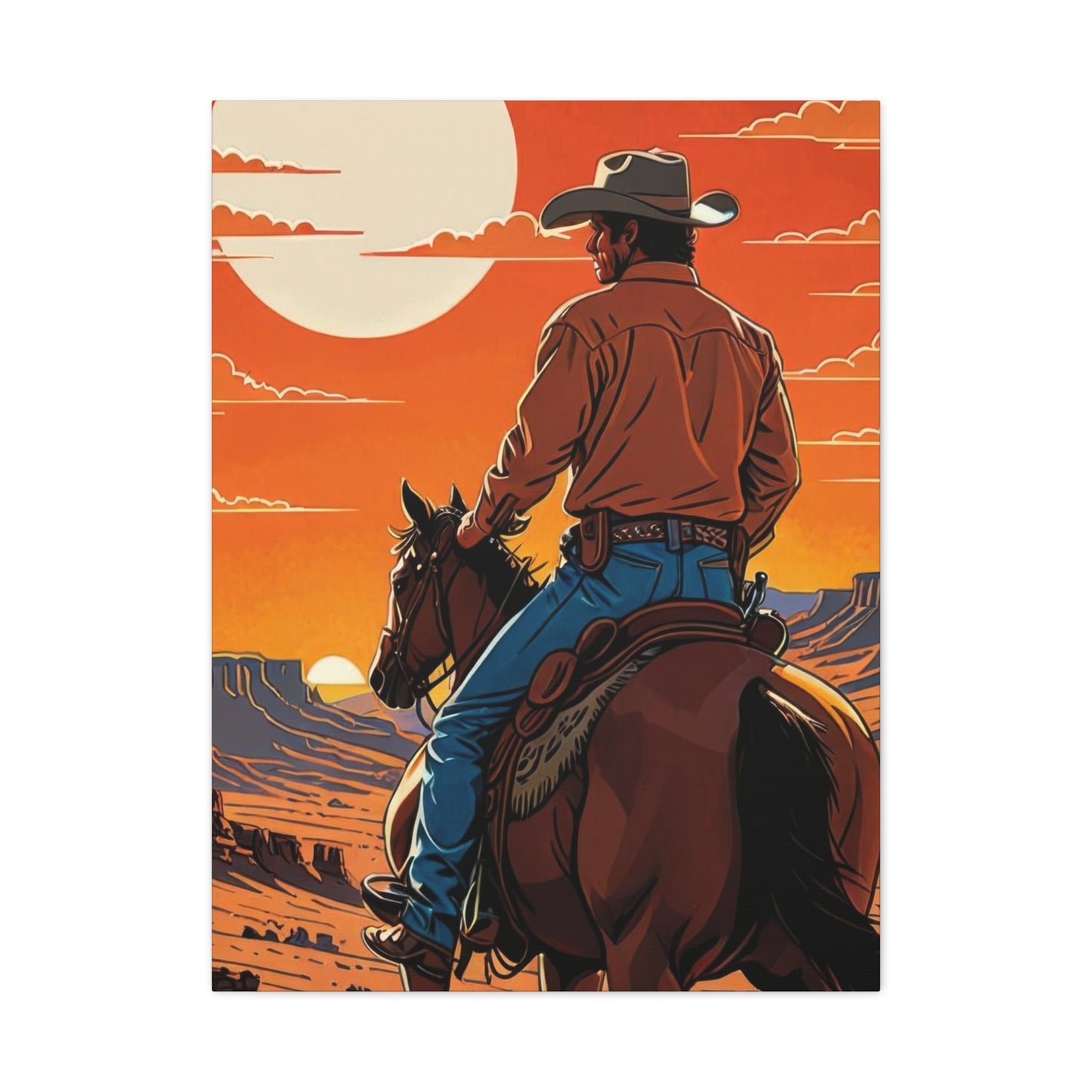 Cowboy In Sunset Wall Art & Canvas Prints