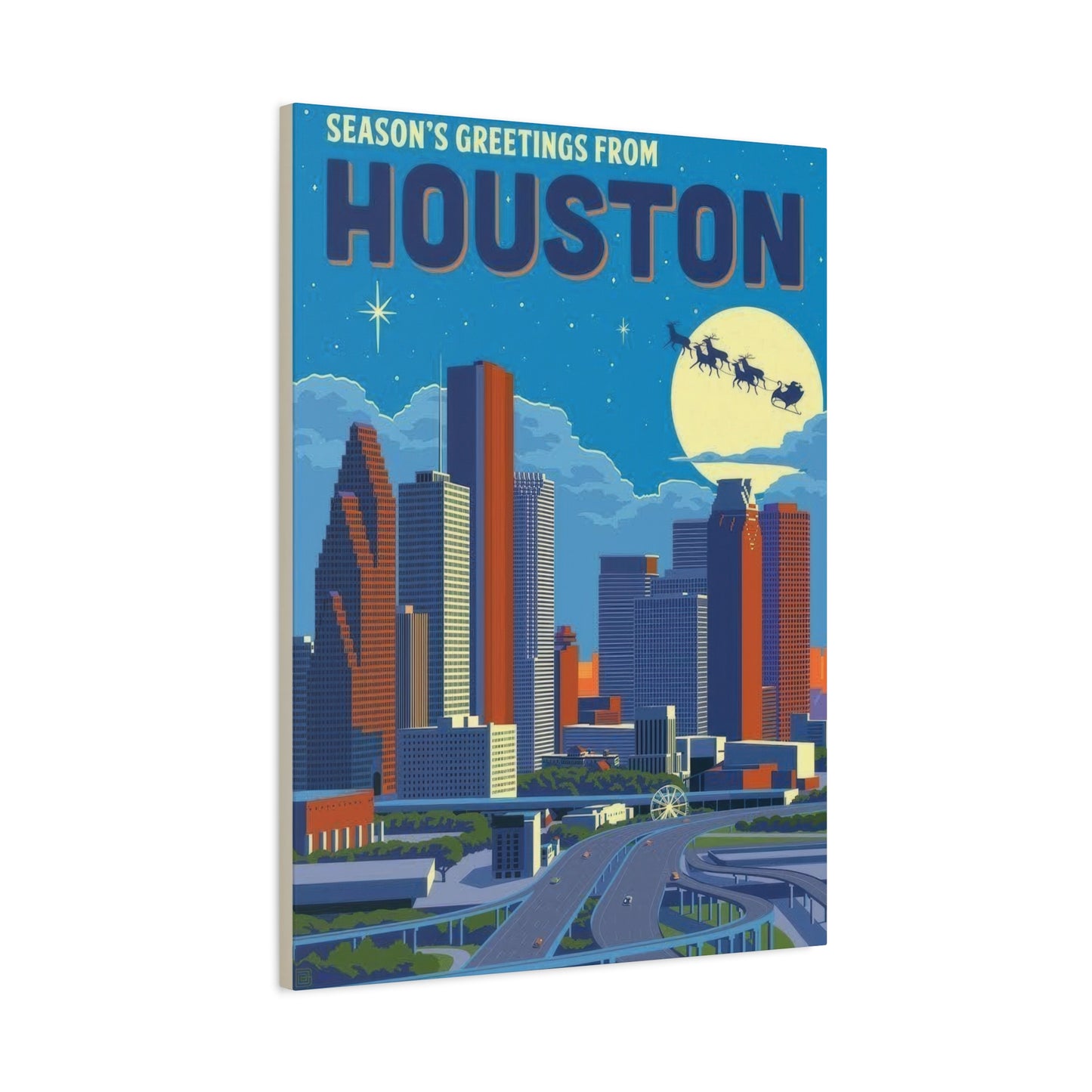 Houston Skyline Seasons Greetings Wall Art & Canvas Prints